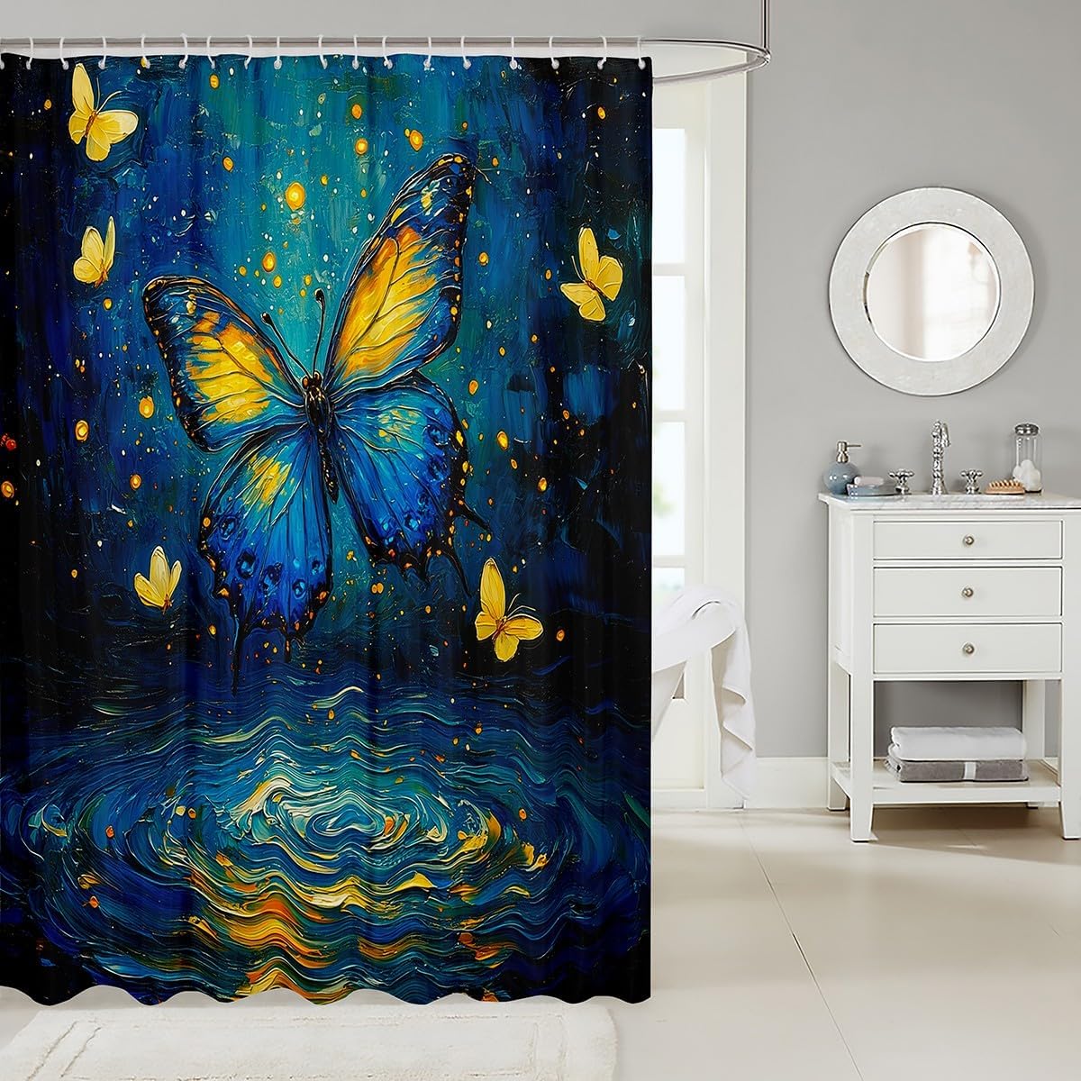 Feelyou Butterfly Bath Curtain 72x72 Inch Floral Design