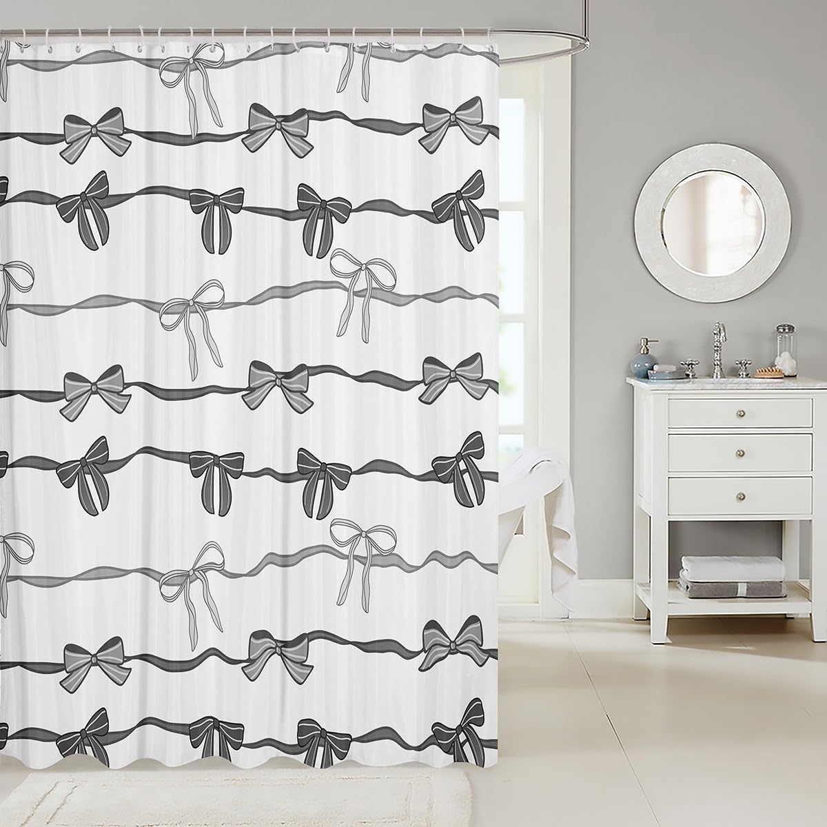 Fun Cartoon Bowknot Shower Curtain Set