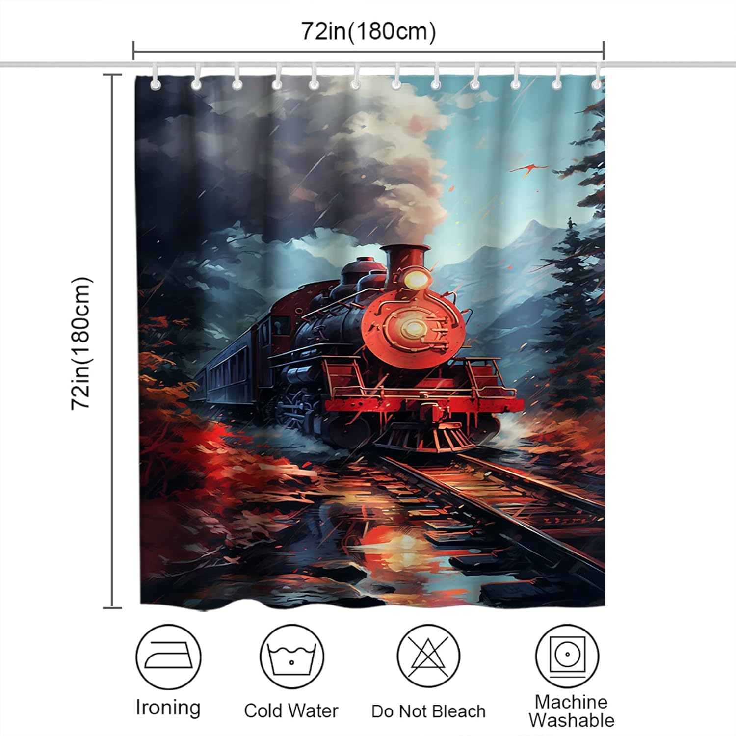 Antique Steam Engine Shower Curtain Red Train Nagarcoloka