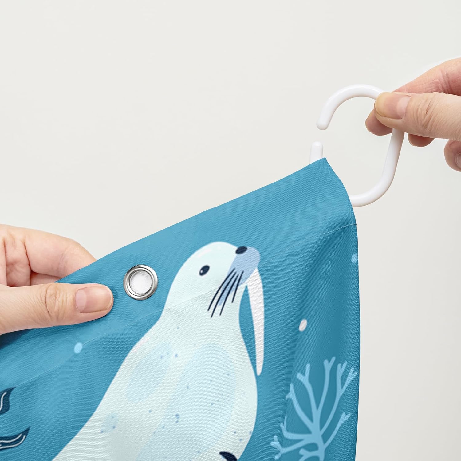 QOOMO Whales Seals Shower Curtain 72x72
