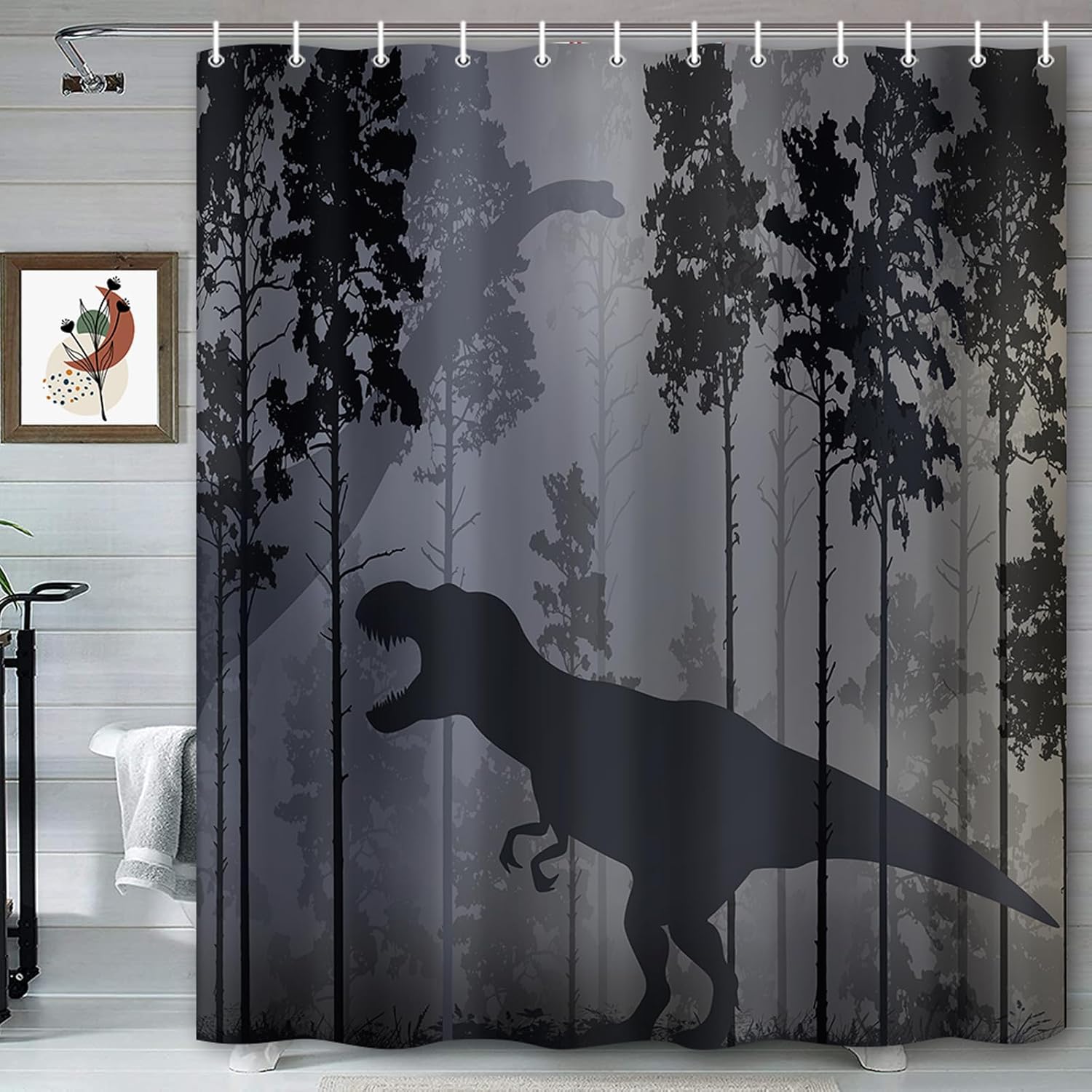 Funny Dinosaur Shower Curtain Set for Kids Boys Men 72x72in