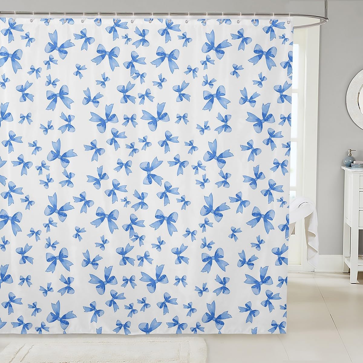 Feelyou Bow Bath Curtain for Kids Girls 72x72 Coquette Bow Knot Set