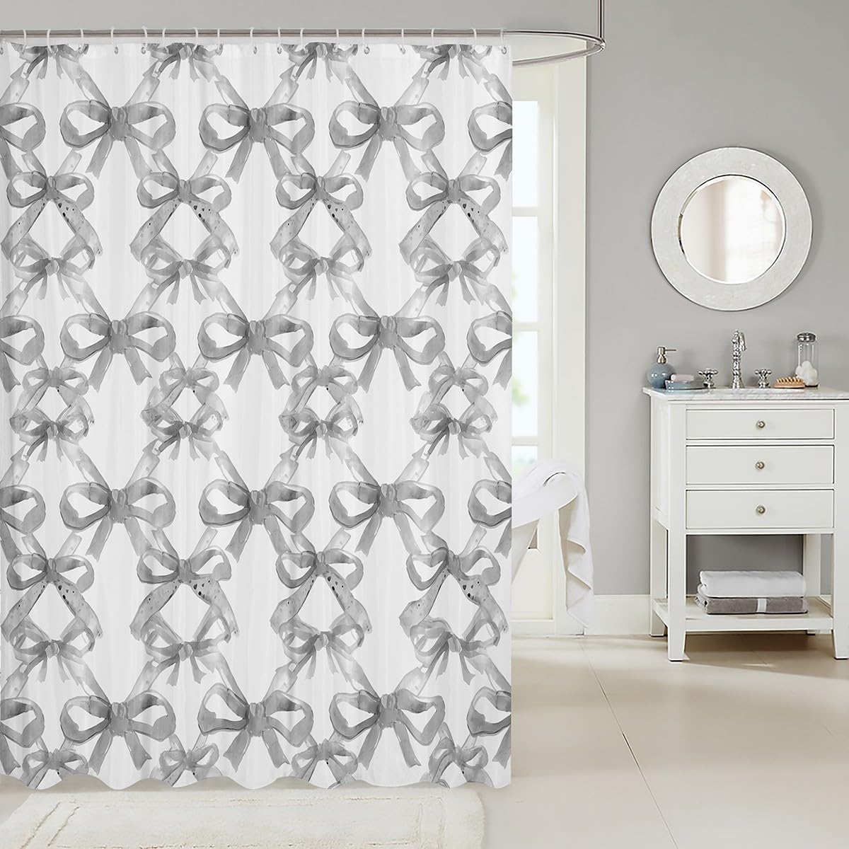 Feelyou Bow Bath Curtain for Kids 72x78 inches