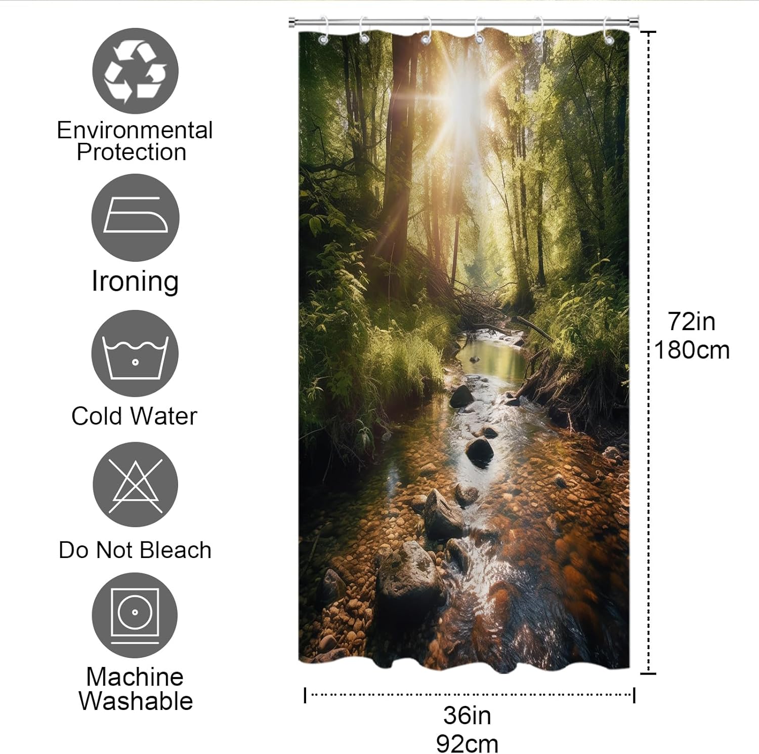 Sage Green Forest Shower Curtain Set with Hooks 36x72 Waterproof