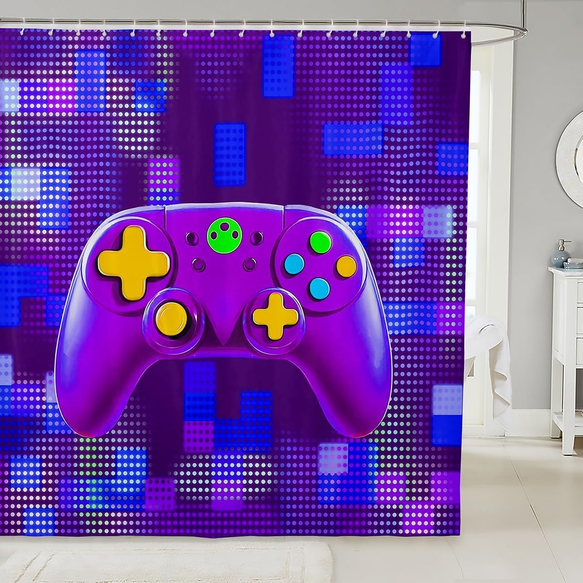 Manfei Gamer Gamepad Kids Shower Curtain Set 72x72