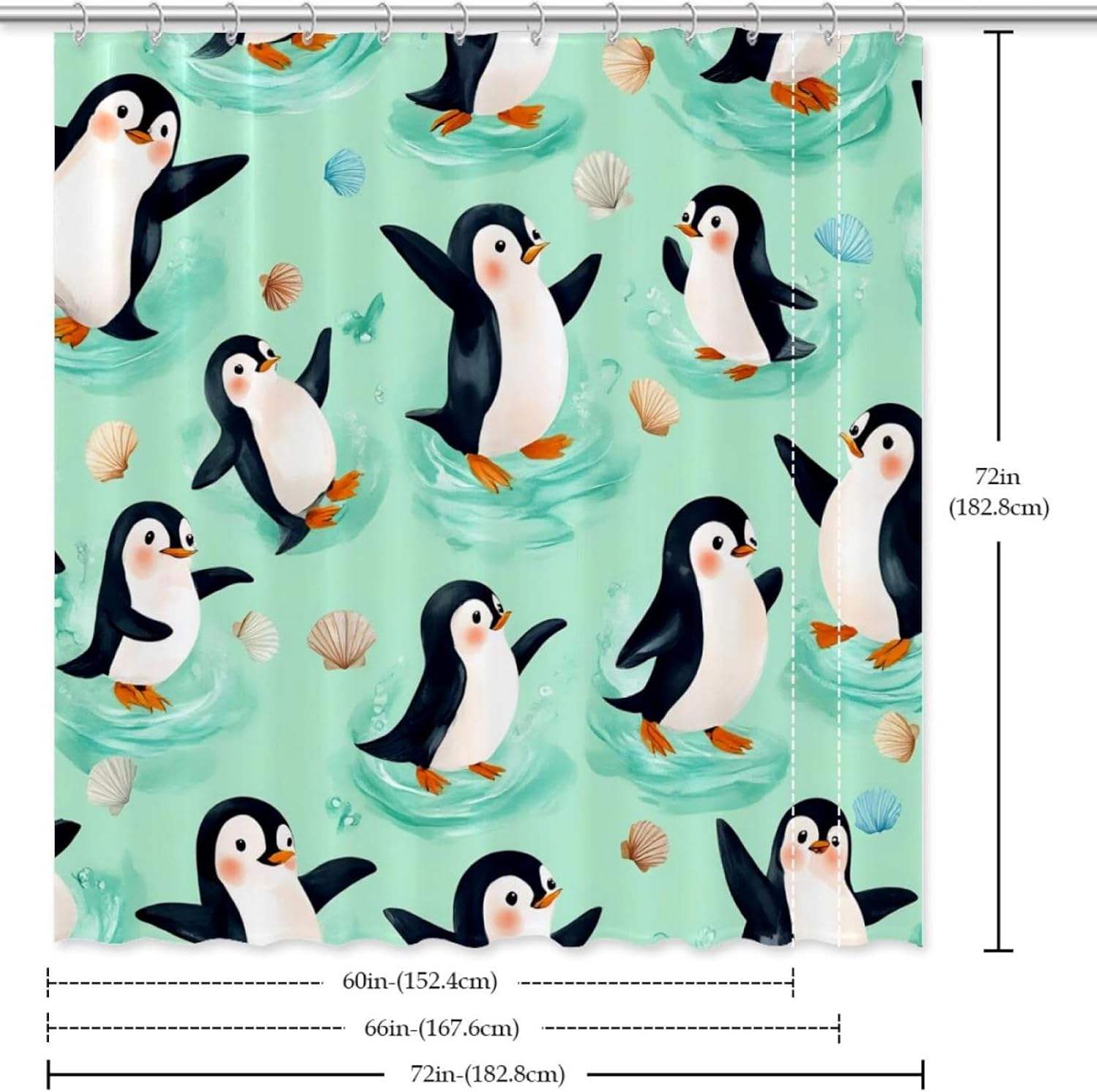 VAPOKF Penguins Play Seashells Shower Curtain Set 1