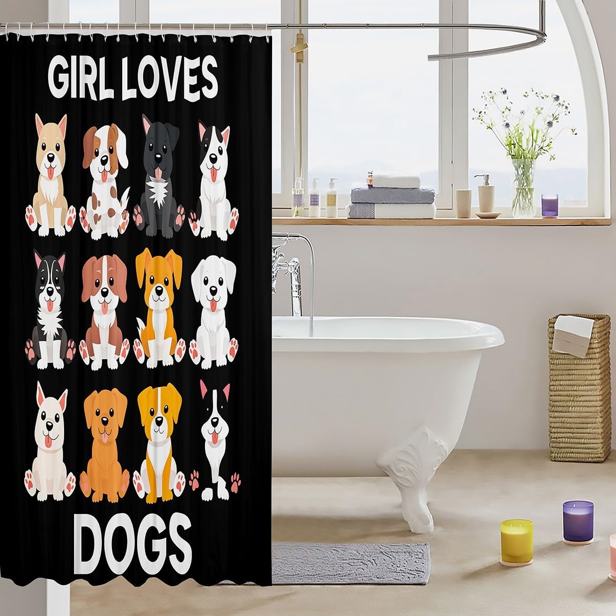 Feelyou Dog Shower Curtain 72x72 Kawaii Dachshund Design