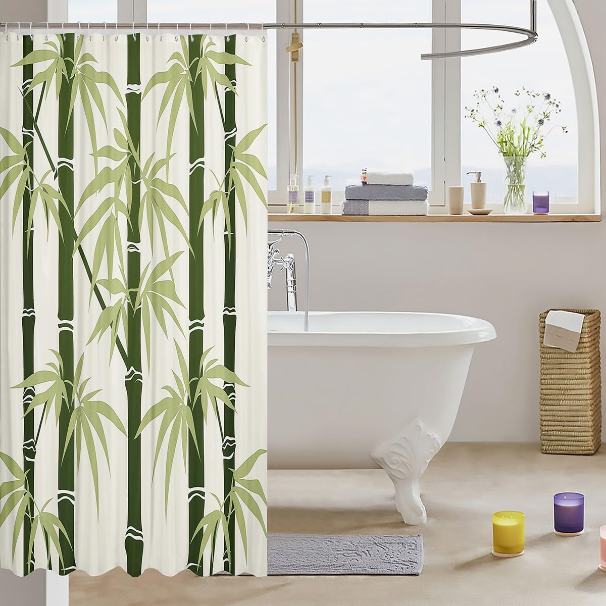 Feelyou Boys Girls Green Bamboo Bath Curtain Set for Kids and Toddlers