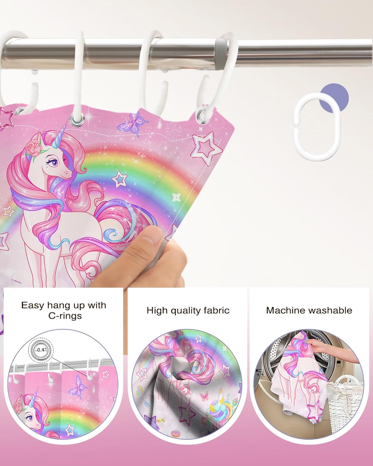 Lindameer - Rainbow Unicorn Butterfly Sunset 72x72 Inch Shower Curtain Set