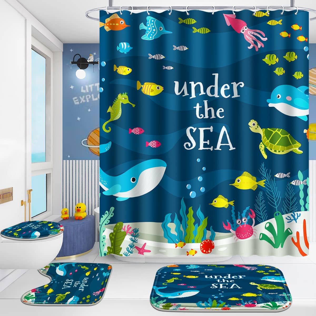 Poedist 4Pcs Bathroom Shower Curtain Sets