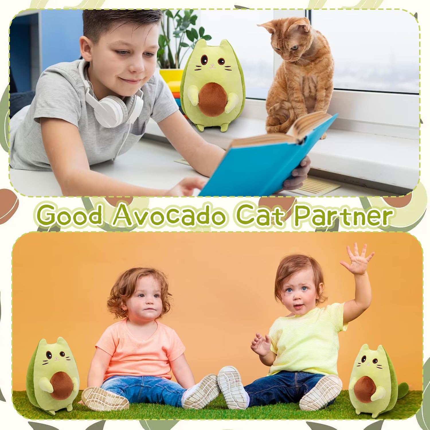 Cuddle on the Go - Cat Stuffed Animal Avocado Pillow for Kids