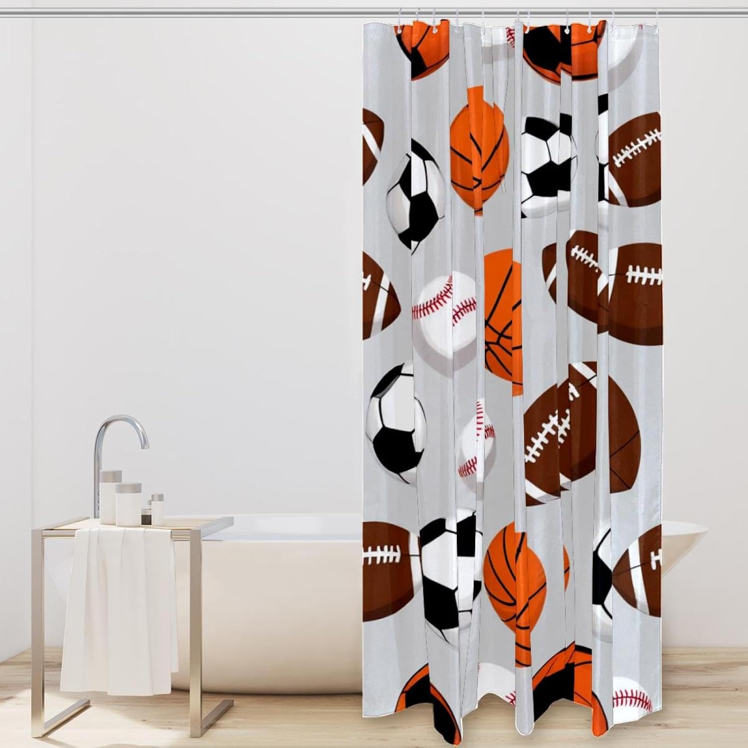 VAPOKFAmerican Footballs BasketballBaseball Washable Bath Curtain