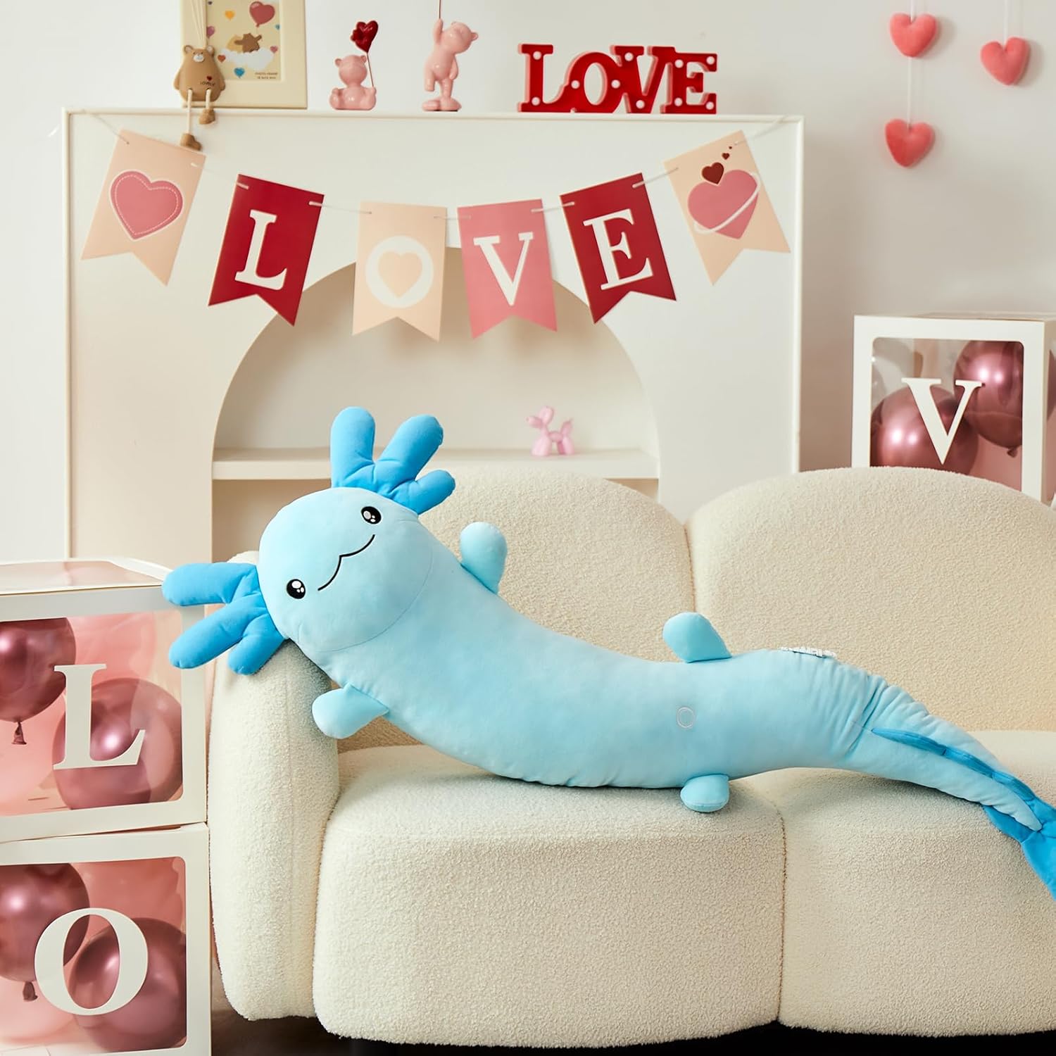 Big Blue Axolotl Plush Pillow for Relaxation and Automatically Glowing at Night