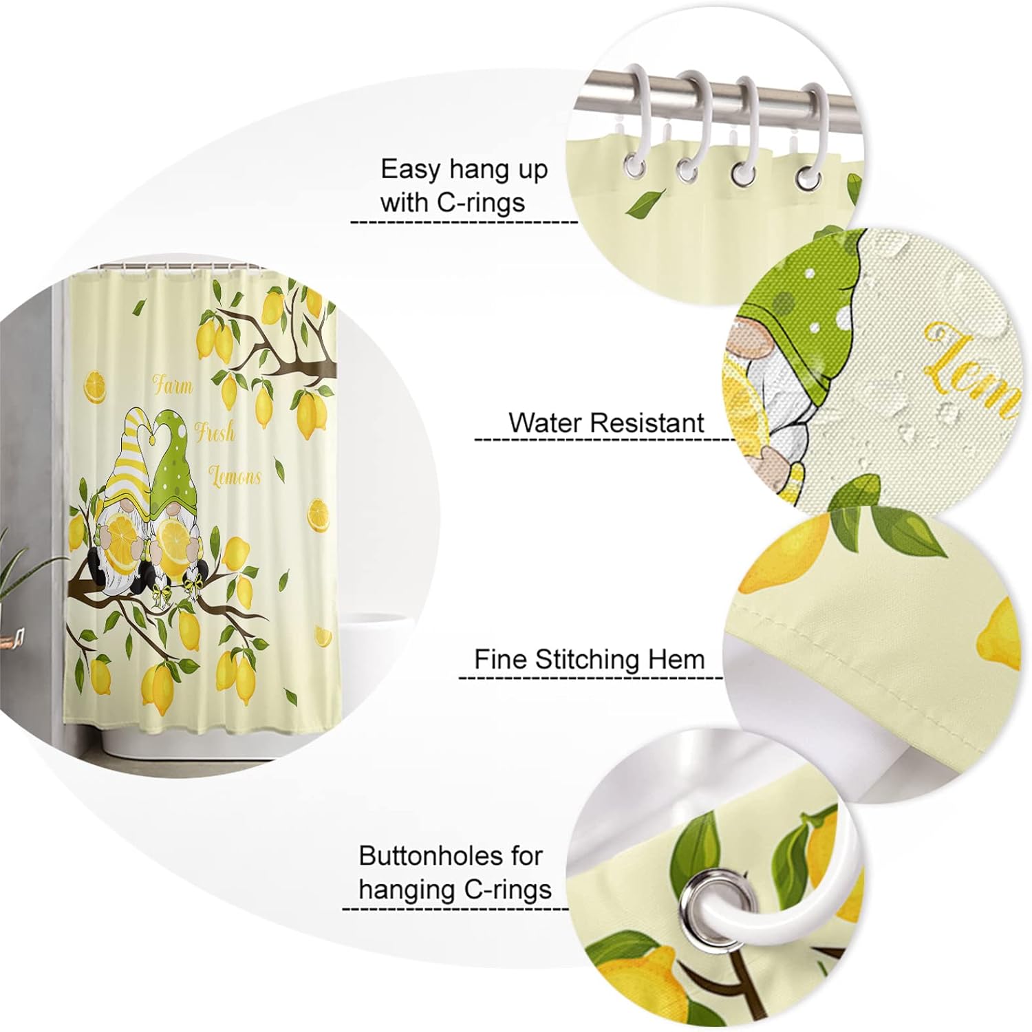 TocaHome Waterproof Summer Shower Curtain Set 72x78 Polygons Machine Washable