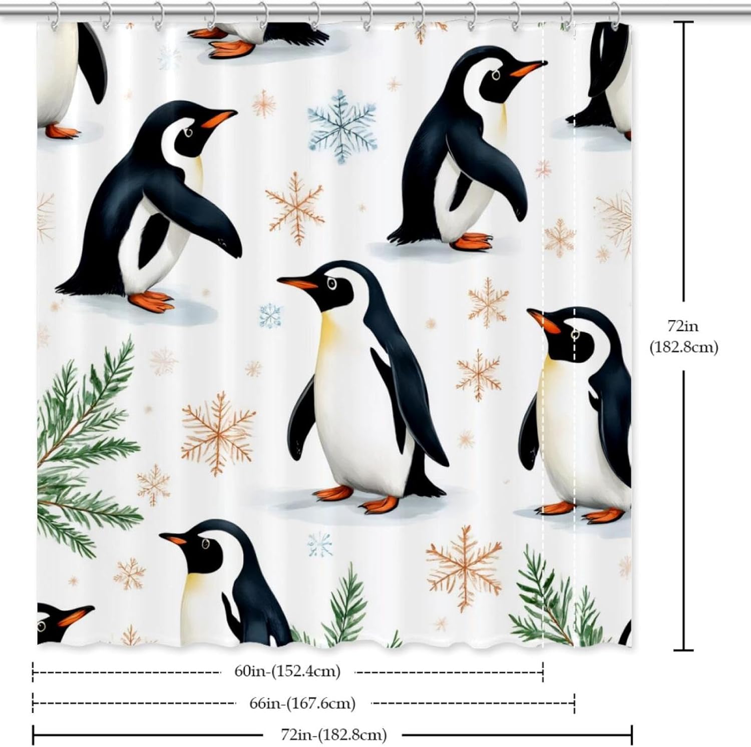 Penguins Snowflakes waterproof shower curtain 72x72 inches