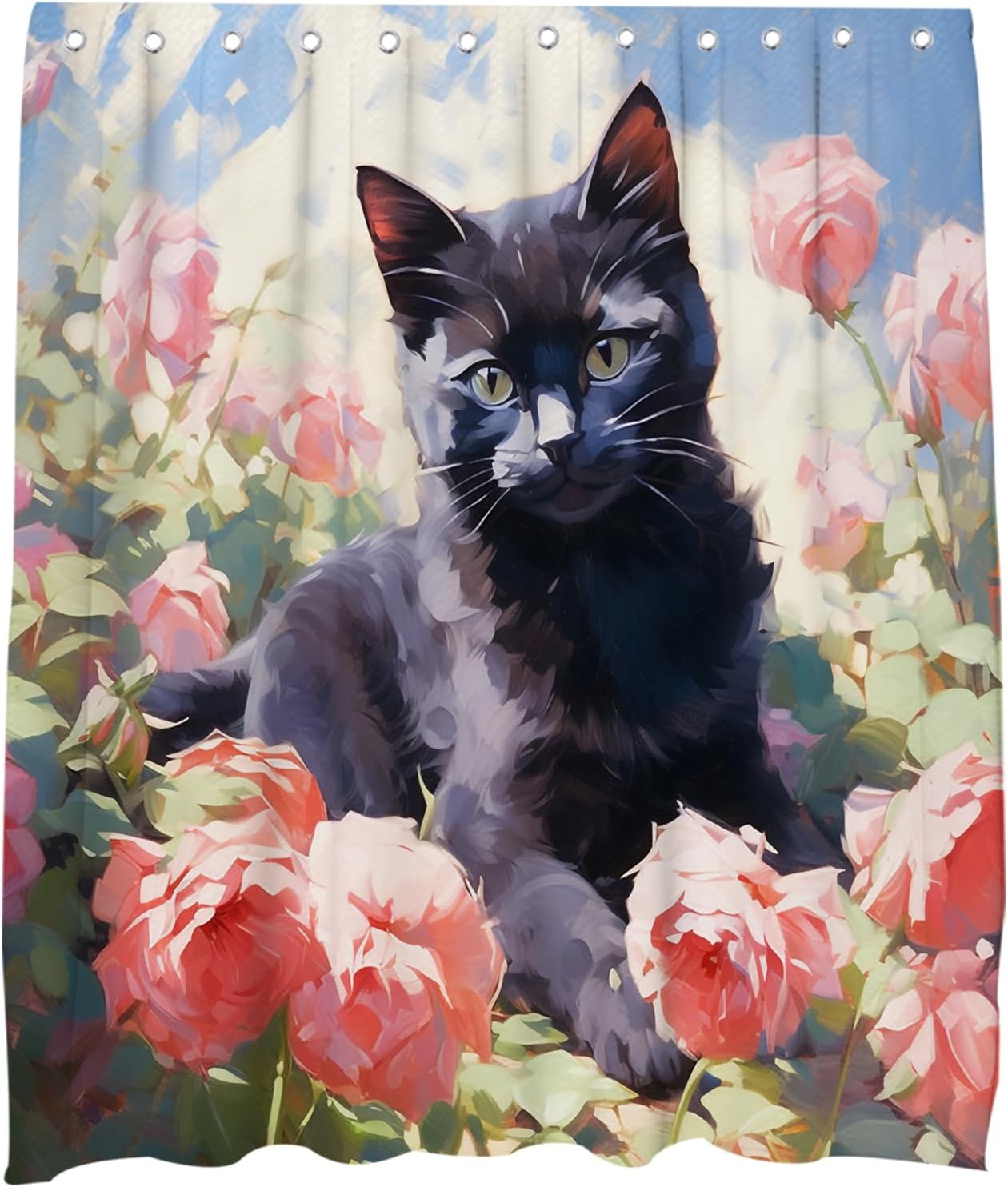 Cute Black Cat Rose Theme kids shower curtain