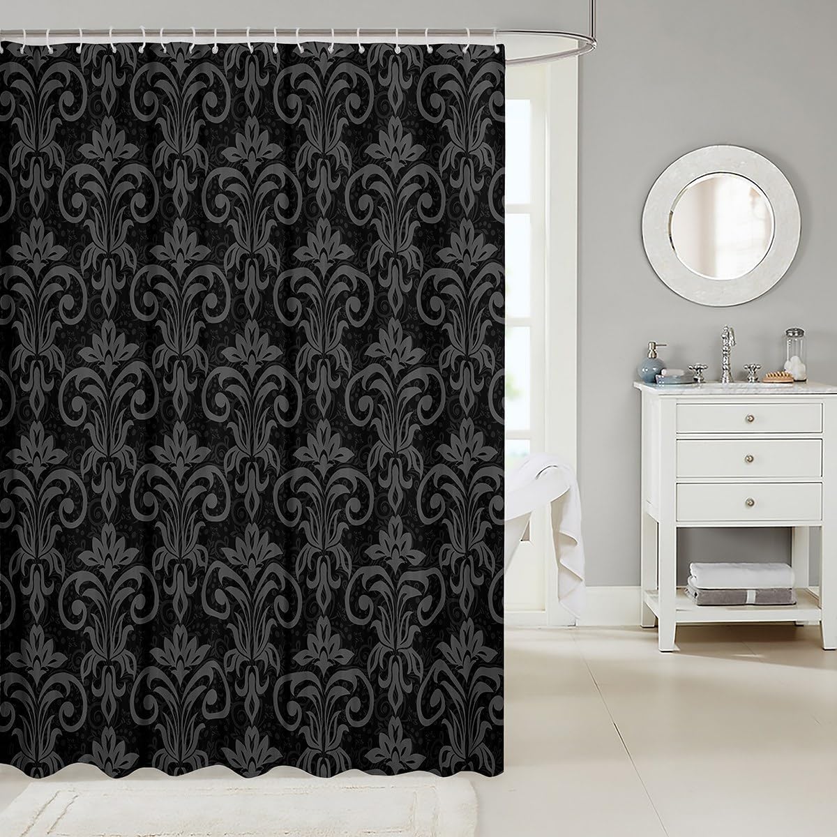 Feelyou Black Bath Curtain Set for Kids Teens 72x72