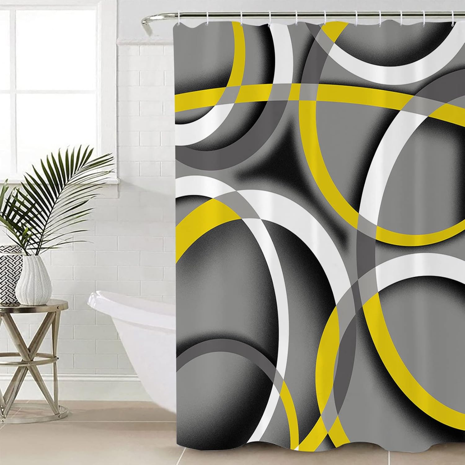 Waterproof Shower Curtain with Abstract Geometric Stripes for Bathroom Set of 1