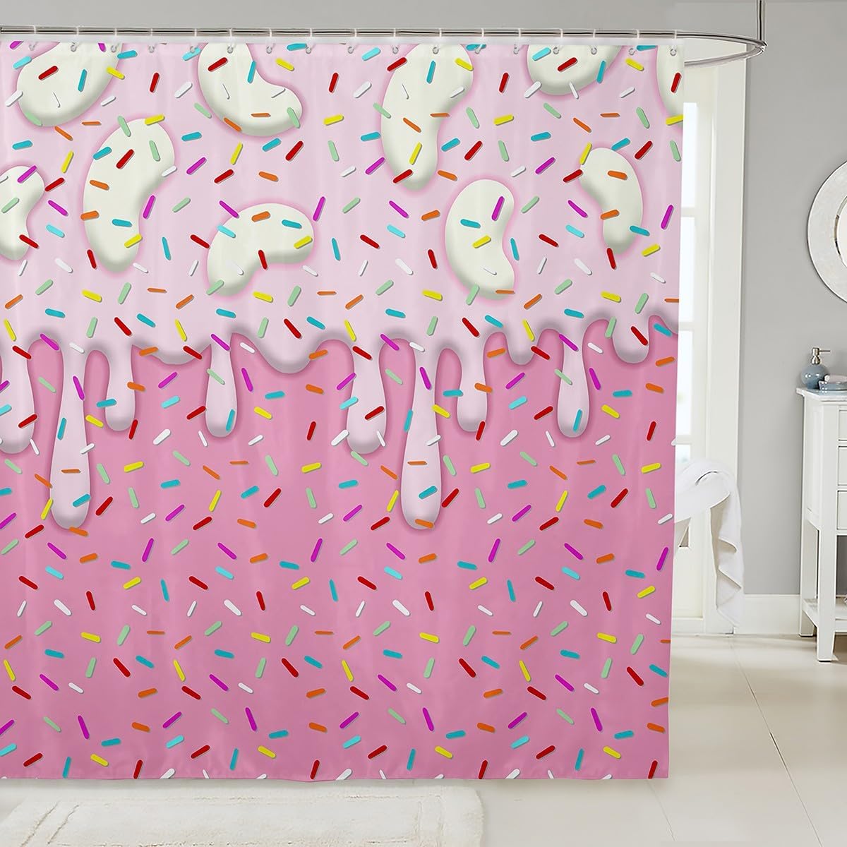 Fun and Durable Cartoon Ice Cream Kids Shower Curtains 72x72