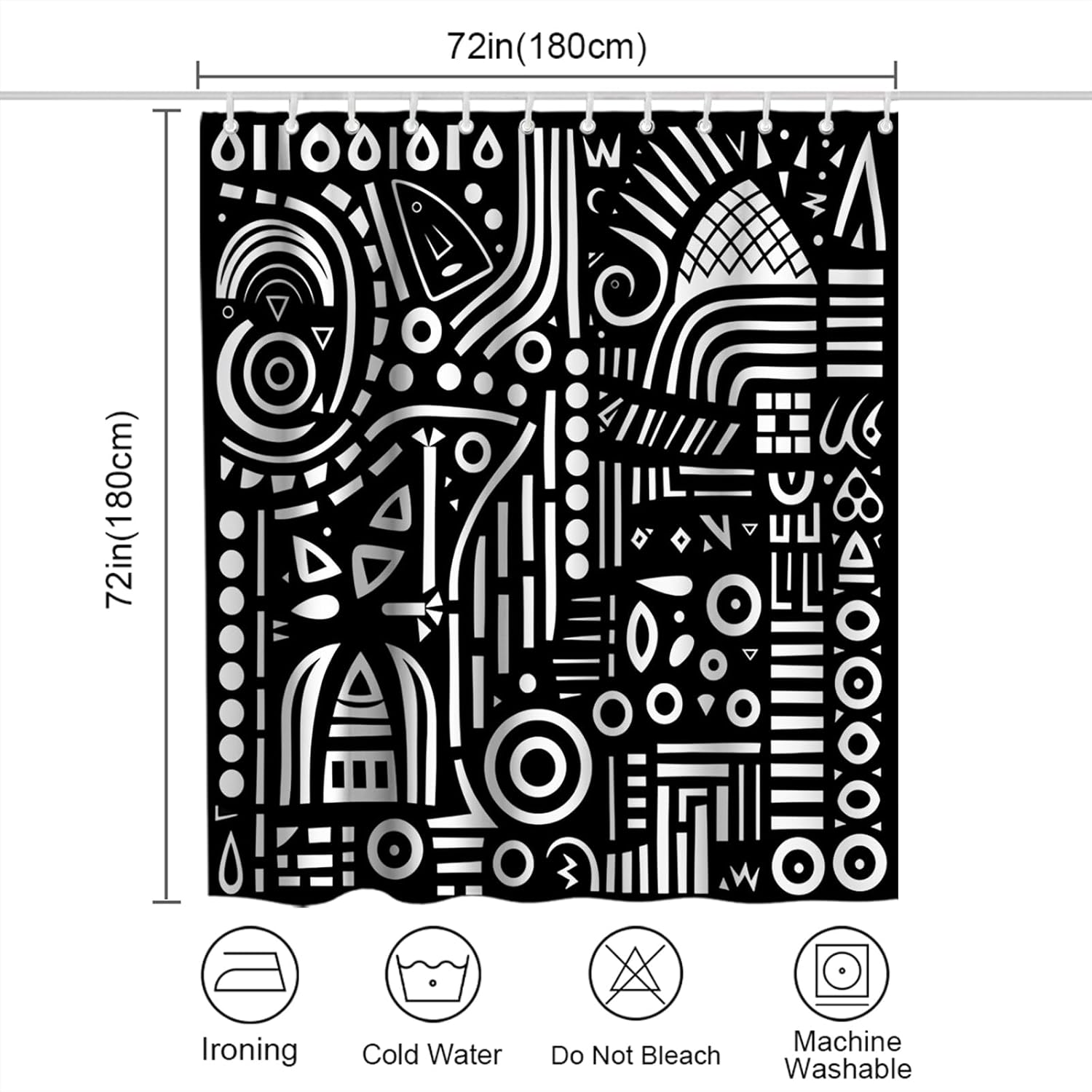 Elegant Geometric Black White Shower Curtain