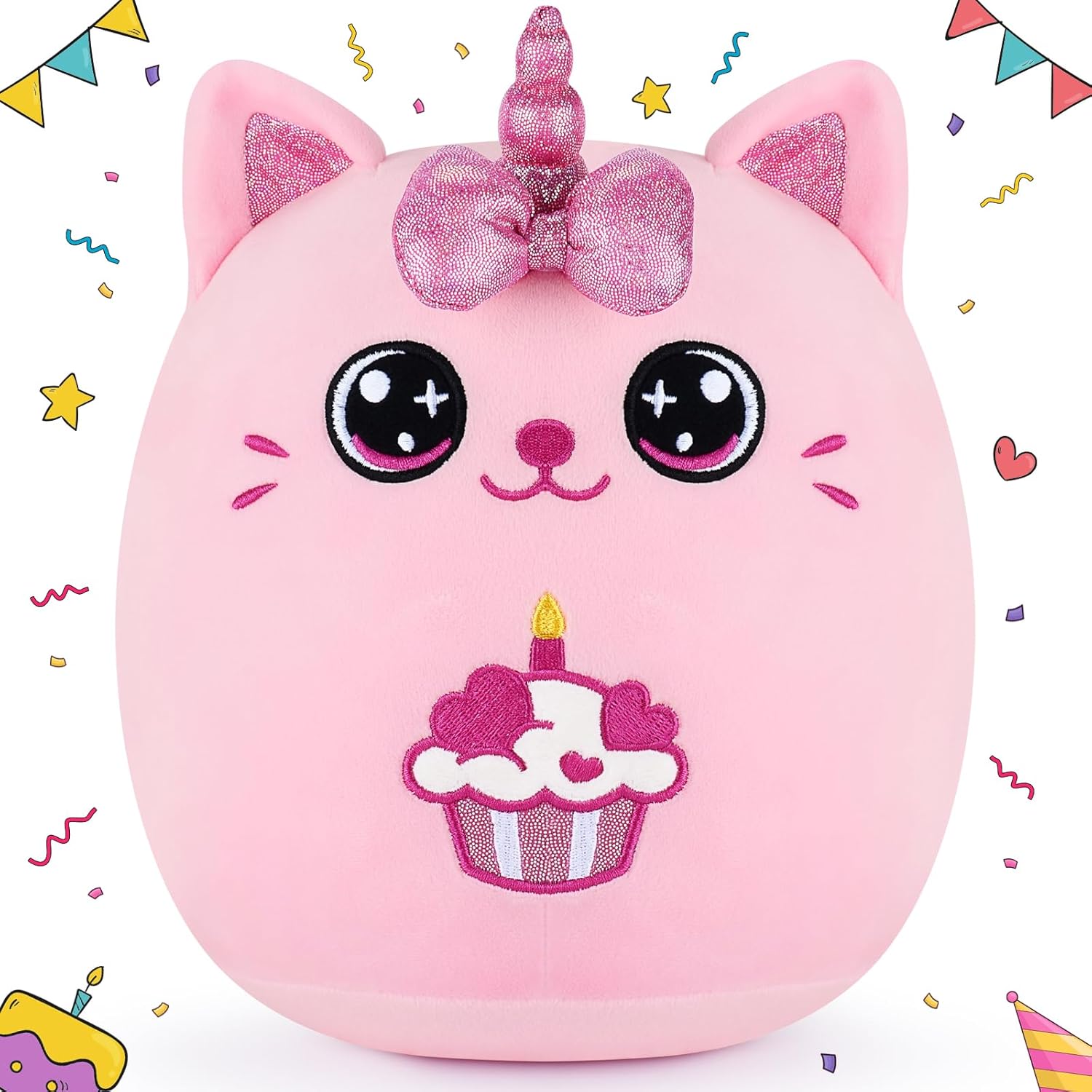 Auspicious Beginning Birthday Unicorn Cat Plush Pillow - 11 Inches Pink