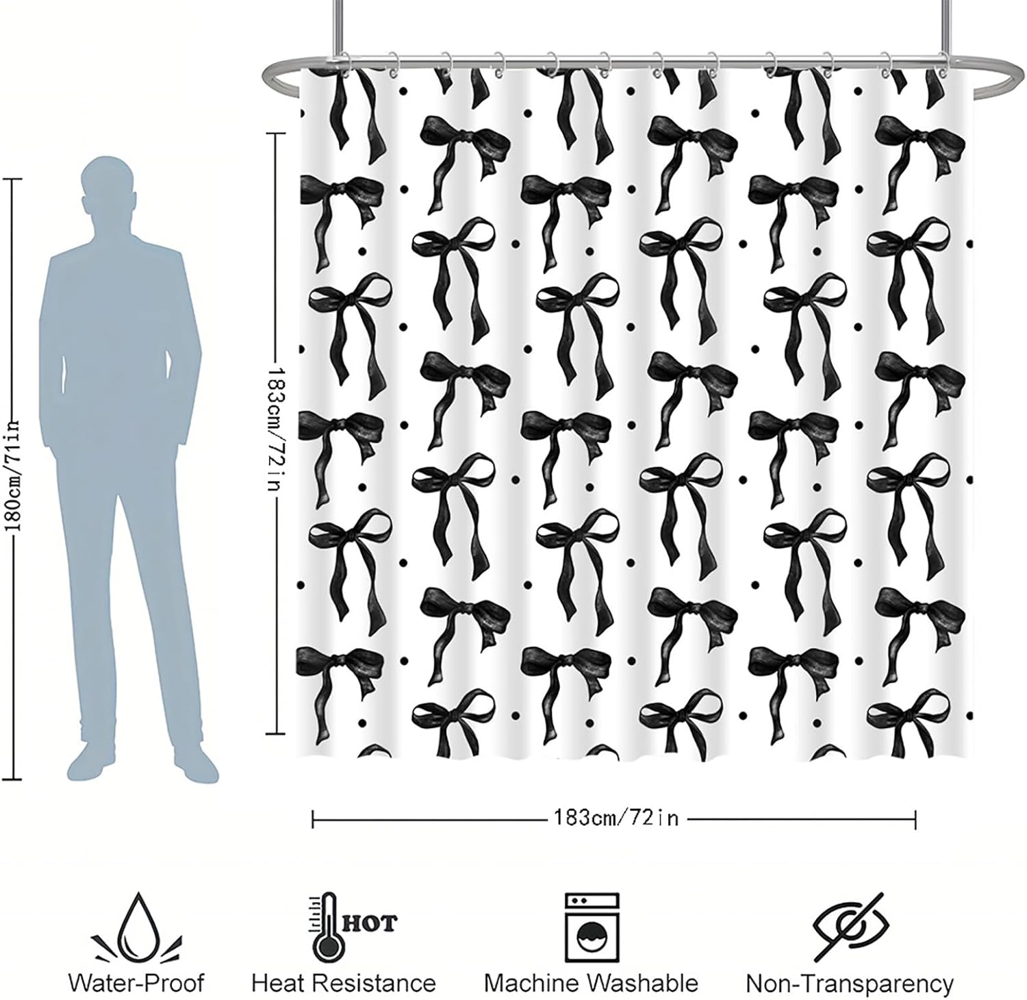 Adorable Black and White Bow Shower Curtain