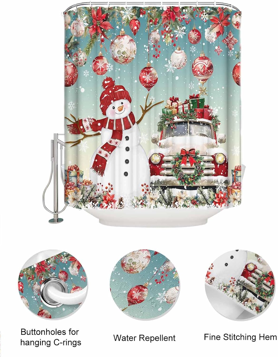 Christmas Snowman Waterproof Shower Curtain