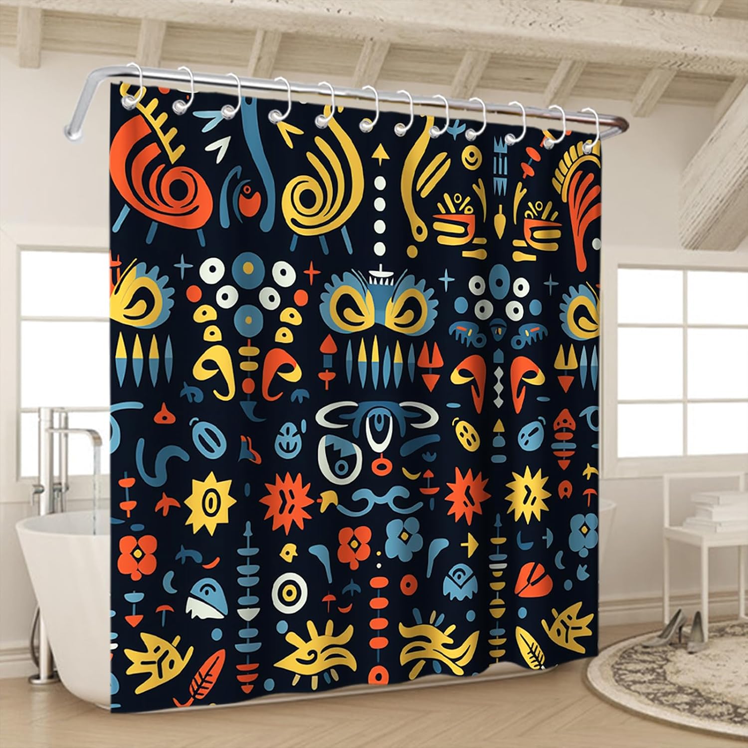 A Colorful Bohemian Washable Shower Curtain