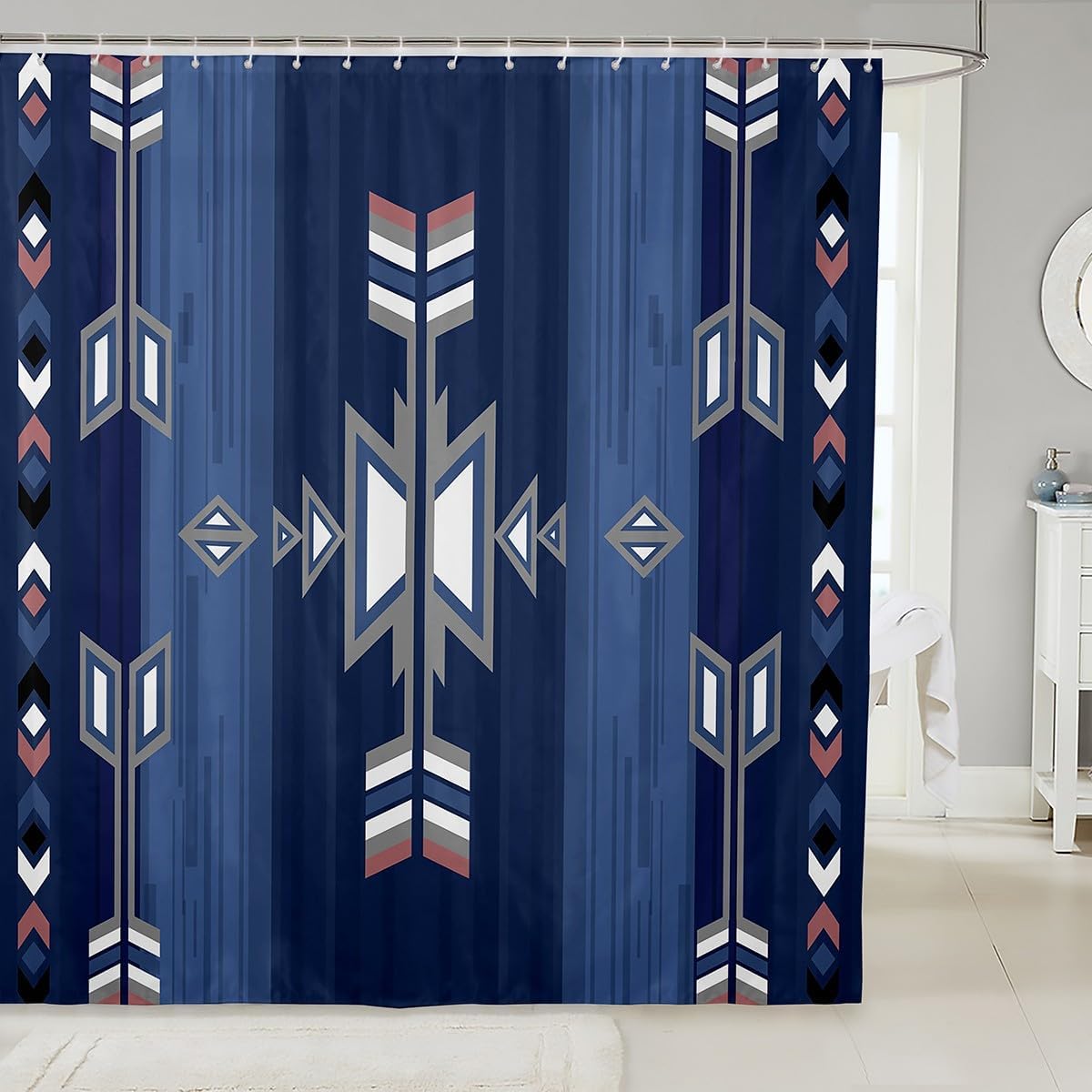 Boho Style Tribal Kids Bathroom Curtains - 72 x 84 Navy Blue