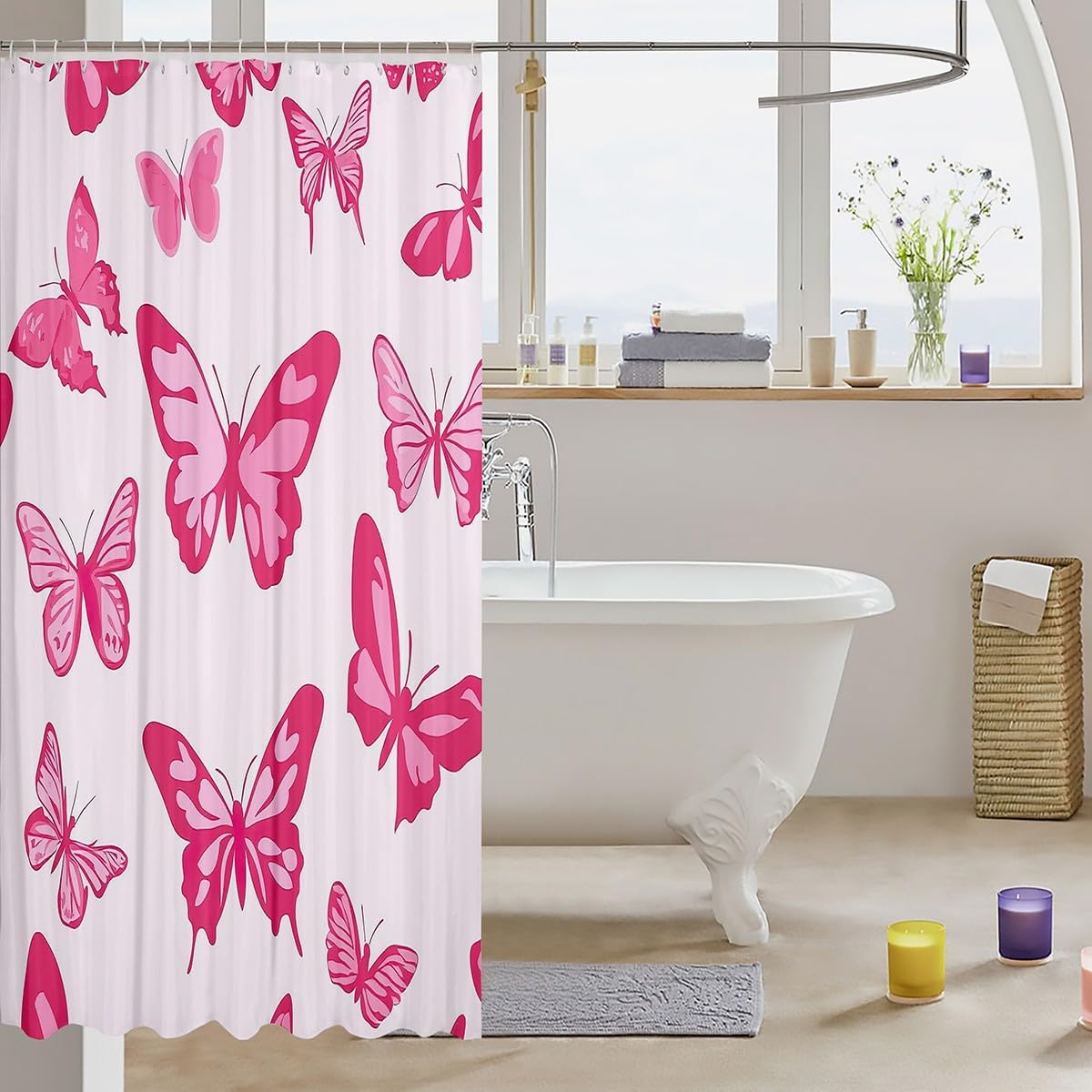 Feelyou Girls Butterfly Singing Adorable Pink Bath Curtain for Kids