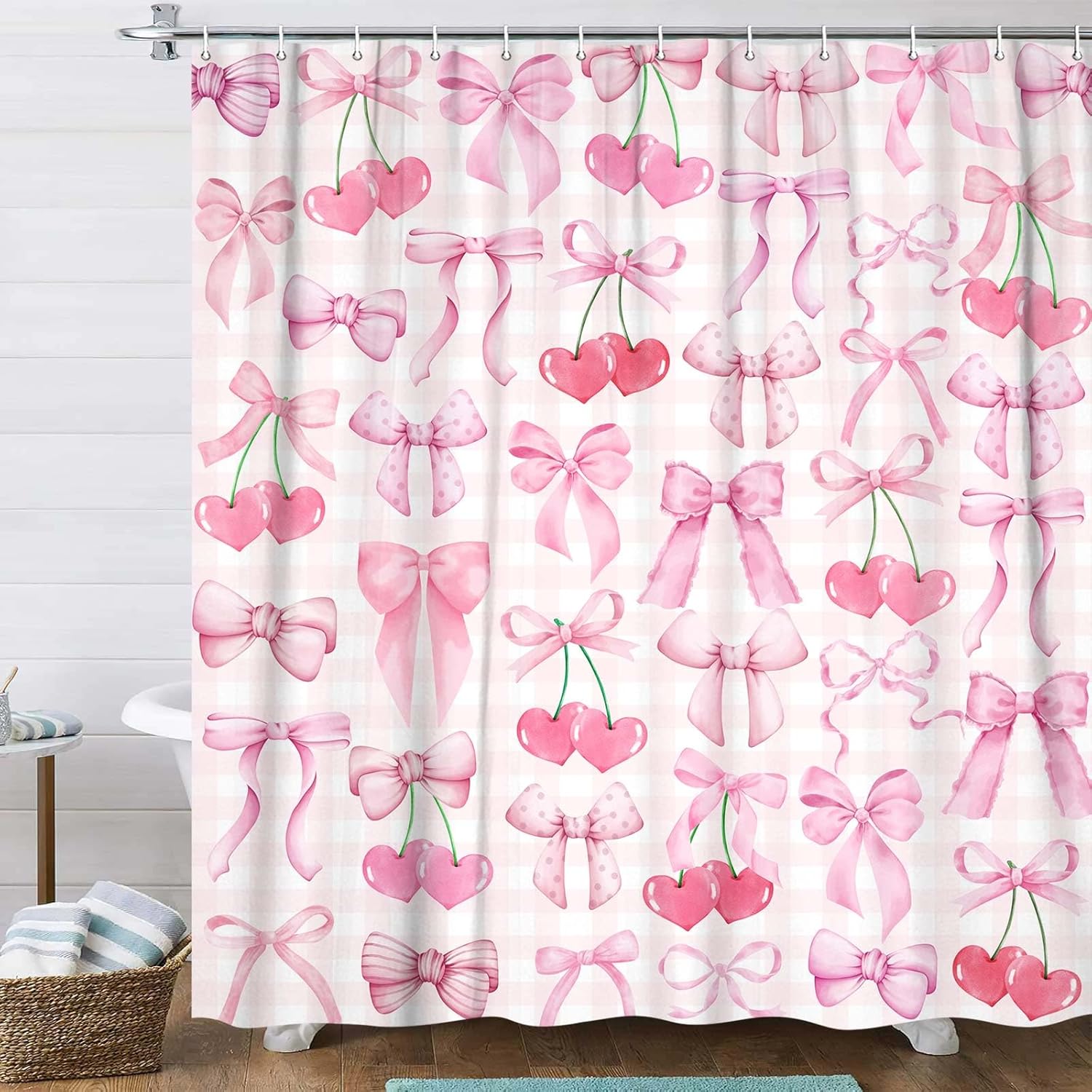 JAWO Cute Pink Bow Shower Curtain