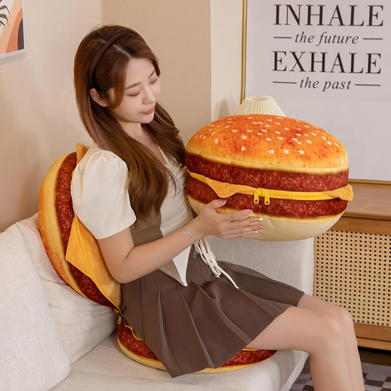 Hamburger Plush Pillow 3D Cheeseburger Hugging Cushion Toy
