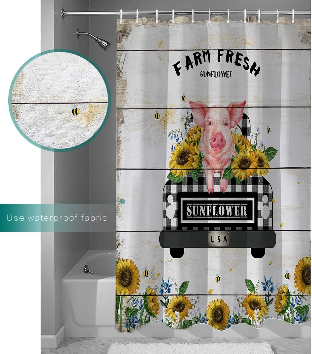 TocaHome Waterproof Bathroom Shower Curtain Set with 12 Hooks Modern Plaid 60x72 inches