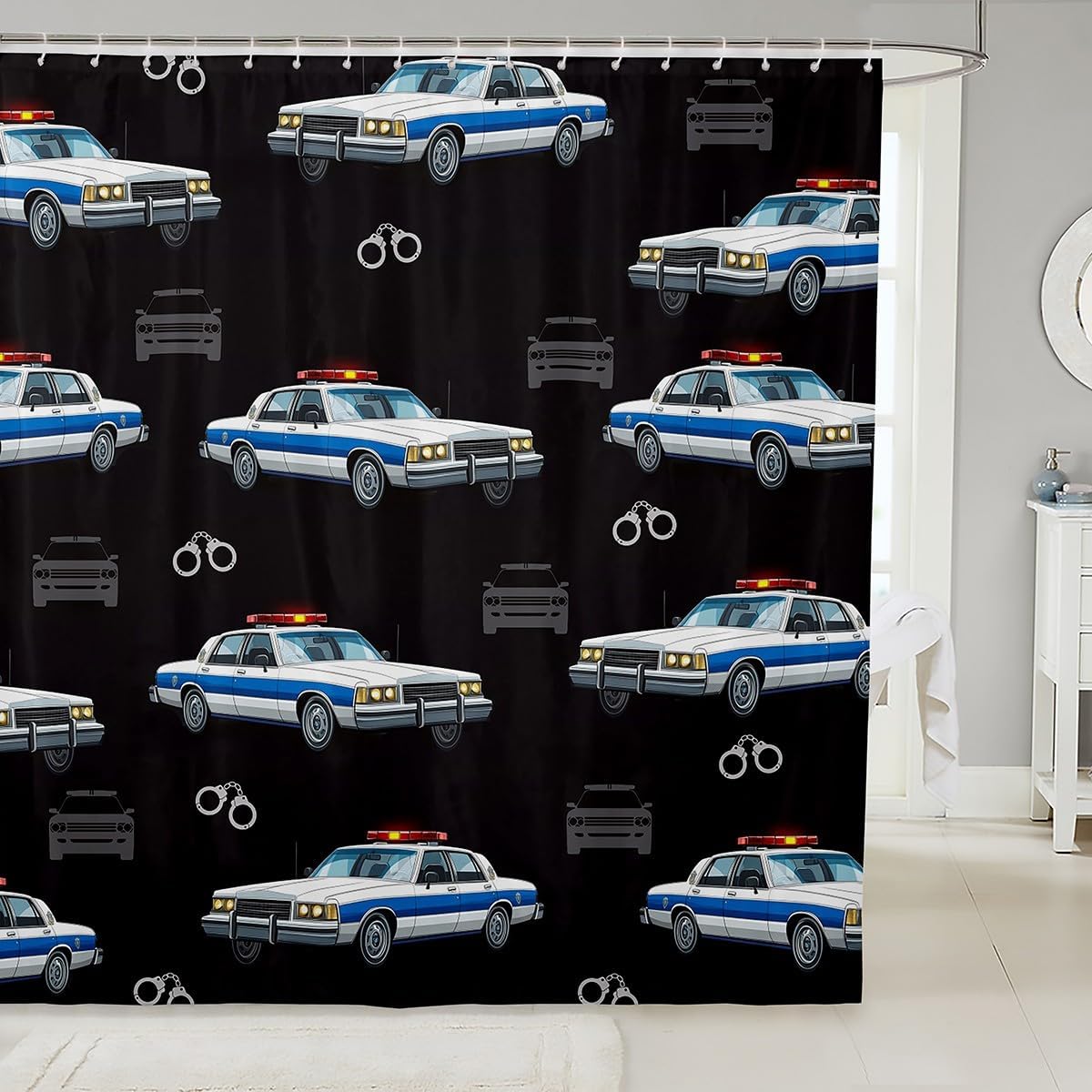 Stylish Police Car Shower Curtain Durable Water-Resistant Design