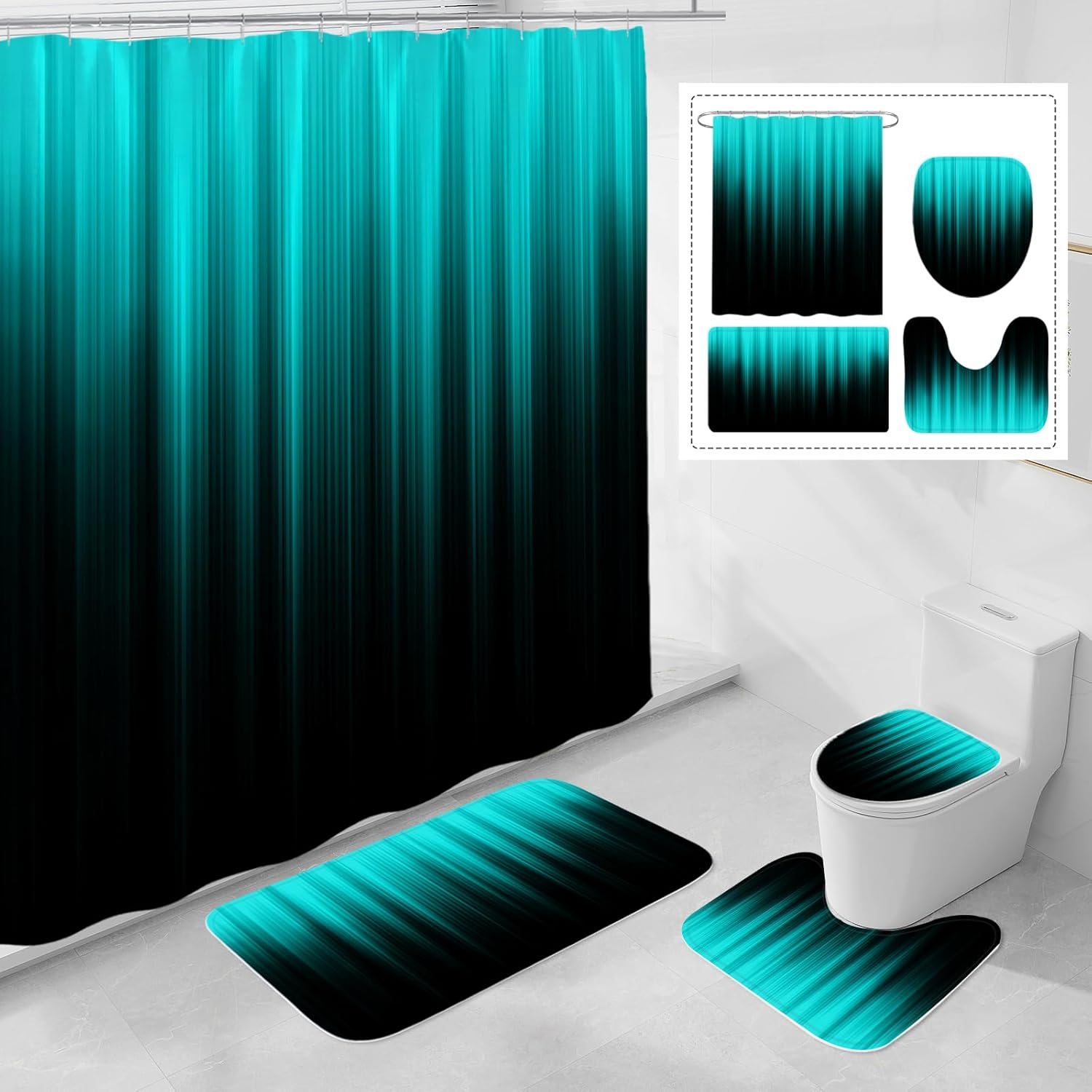 Modern Gradient Shower Curtain Set for Bathroom Uses