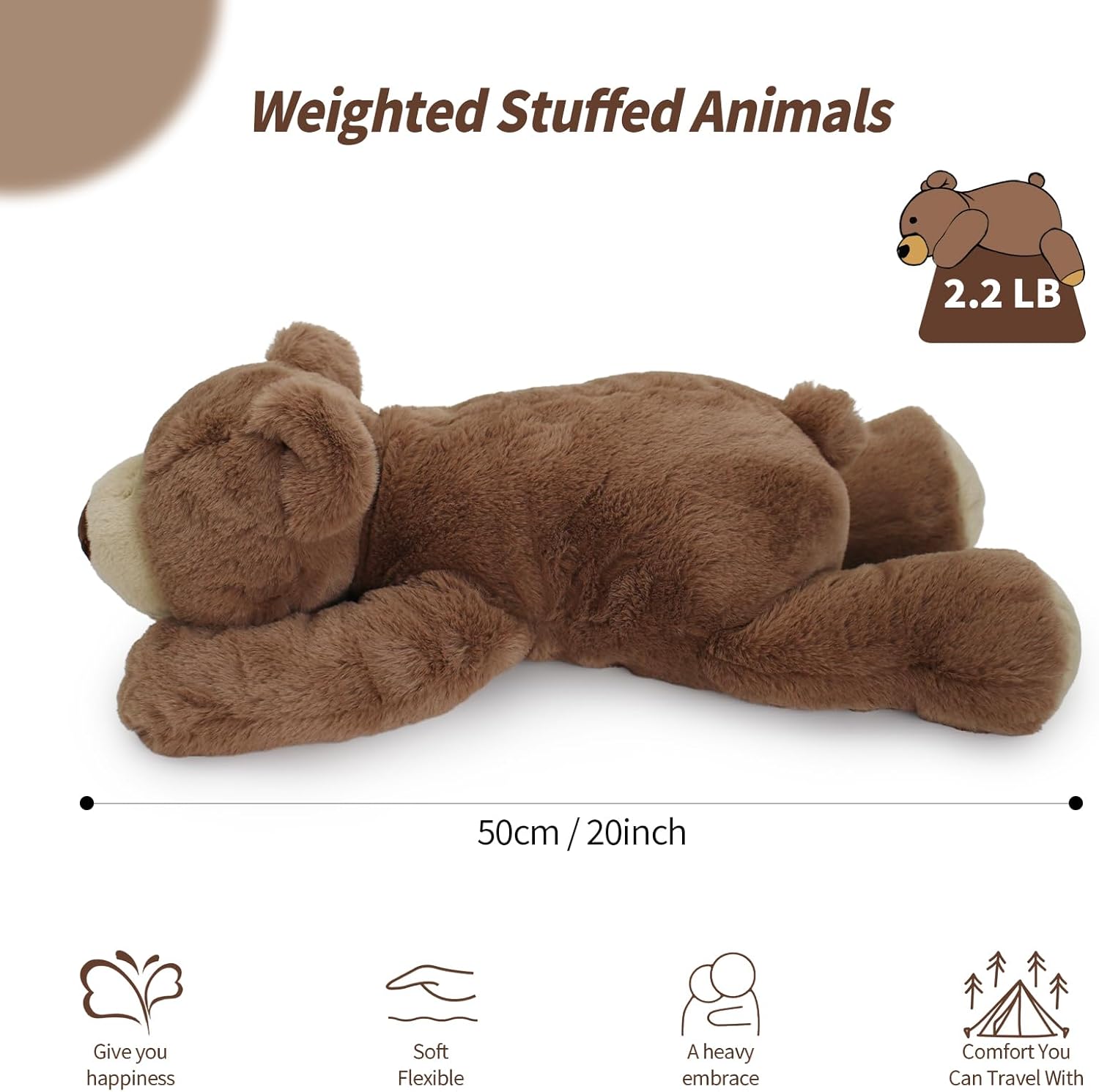 OSOCU 2 lb Weighted Stuffed Brown Bear - 16 Plush Animal Pillow Toy