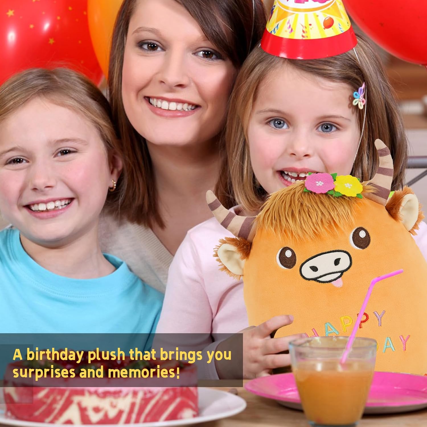 Happy Birthday Plush Pillow Fun Birthday Cow Stuffed Animal 10 Inch