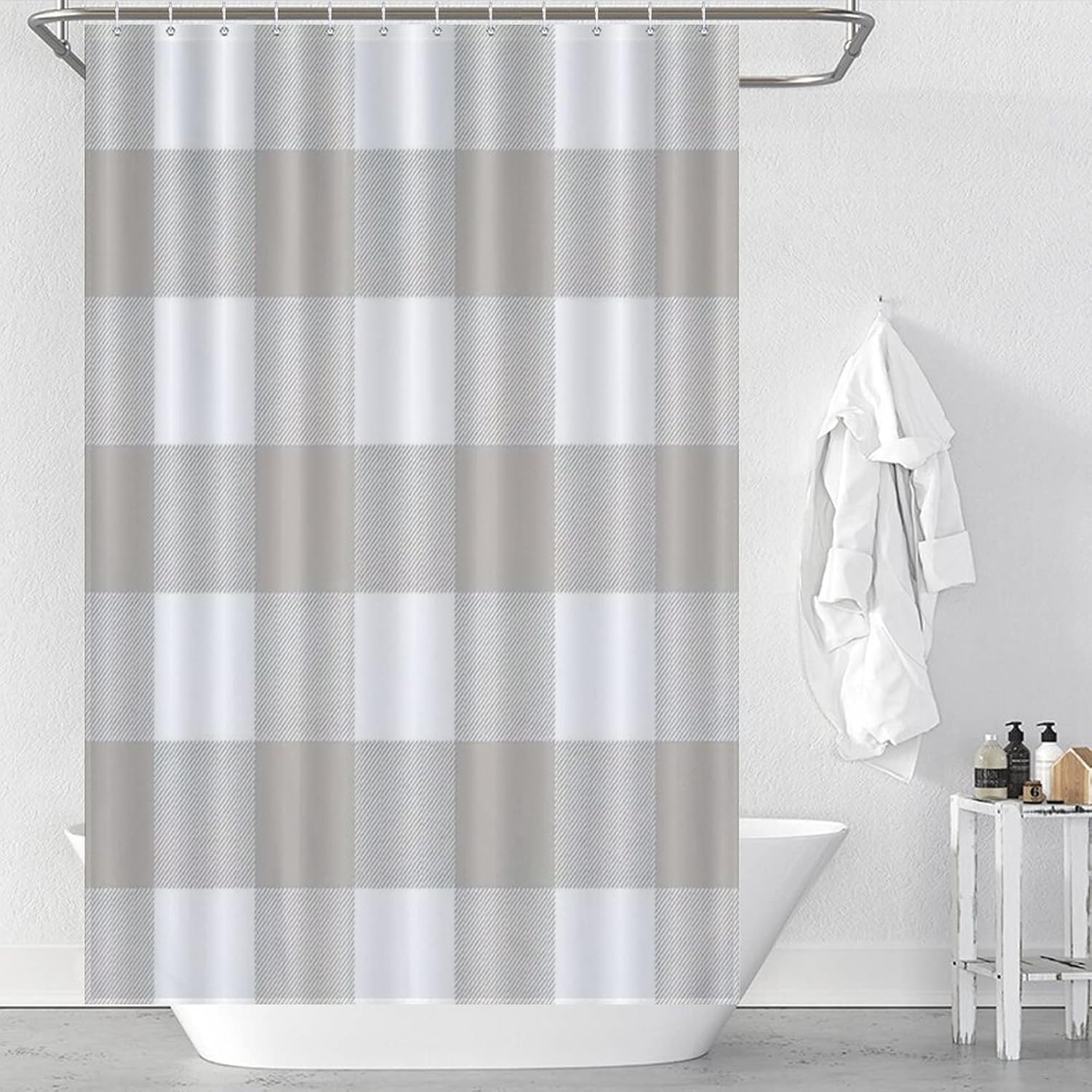 UanMereStriking Buffalo Check Tartan Plaid Shower Curtain Machine Washable Waterproof