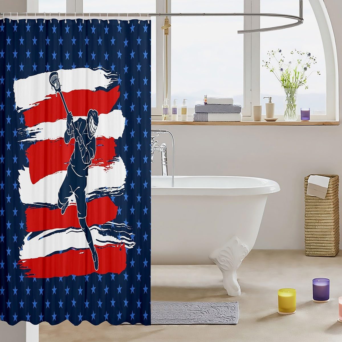 MTGAnyz72x72in Waterproof Lacrosse Shower curtain Set with 12 Hooks Durable and Stylish