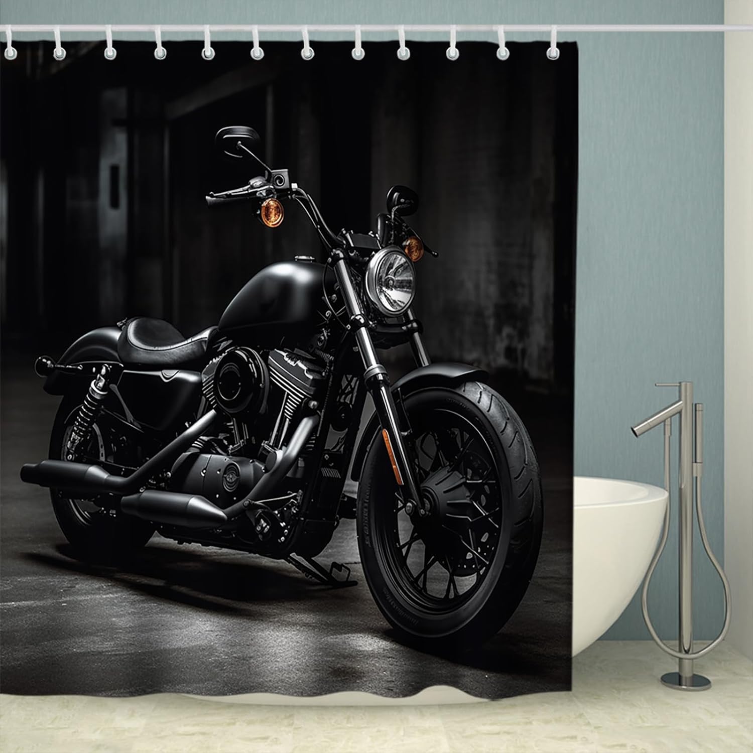 Precision black motorbike bath decor - waterproof modern