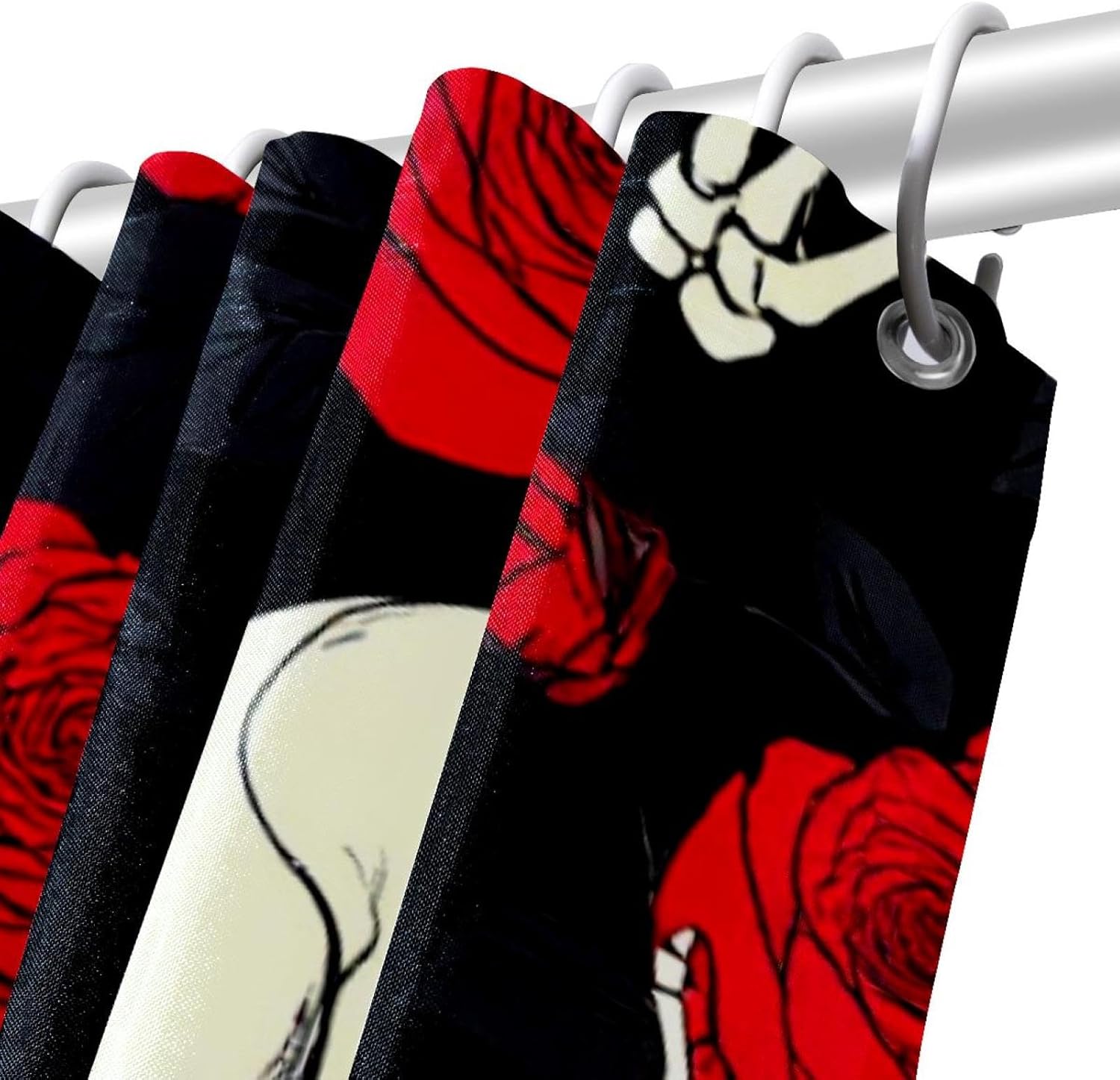 Bath Skeleton Skull Hand Holds Roses Shower Curtain Set - waterproof durable