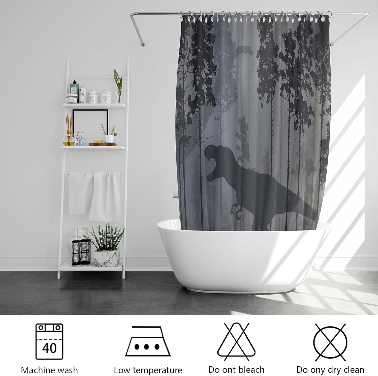 Funny Dinosaur Shower Curtain Set for Kids Boys Men 72x72in