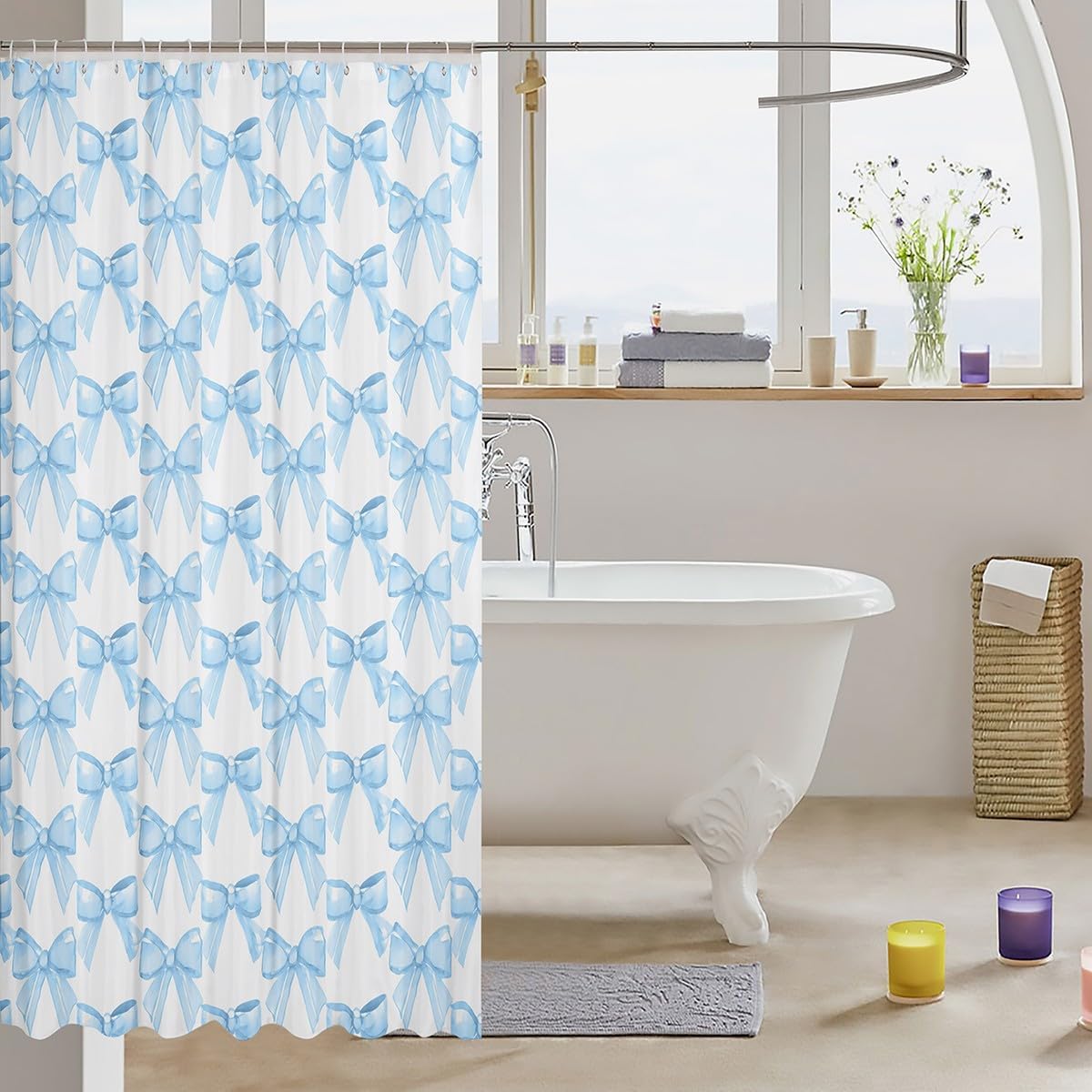 Feelyou Watercolor Blue Bow Bath Curtain