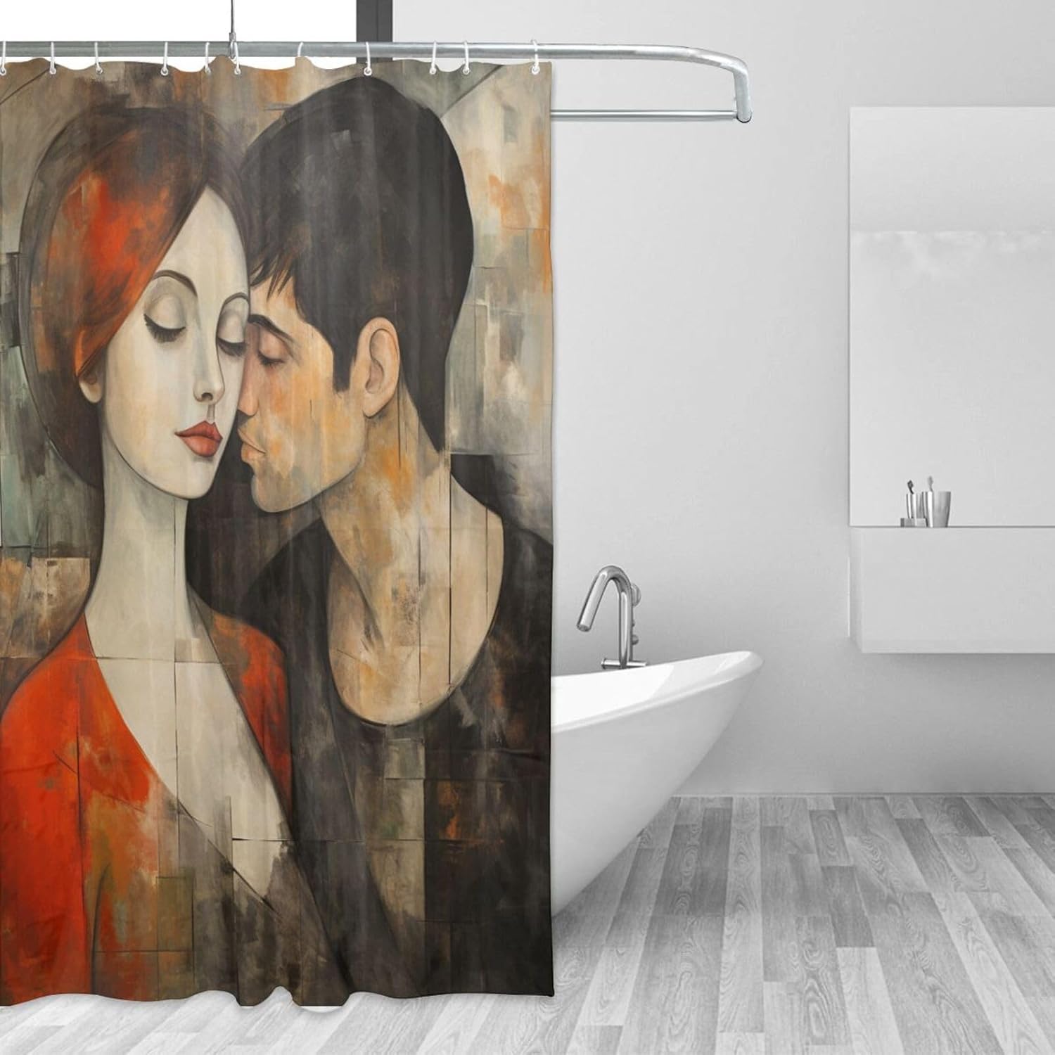 Kissing Girl Shower Curtain Set with 12 Hooks 72x72in