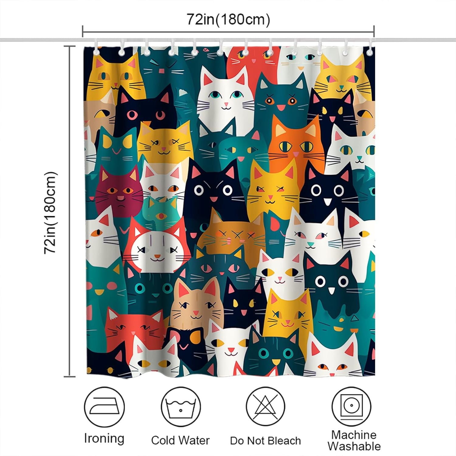 Funny Cat Shower Curtain Rustic Modern Kids Bathroom Decor Set