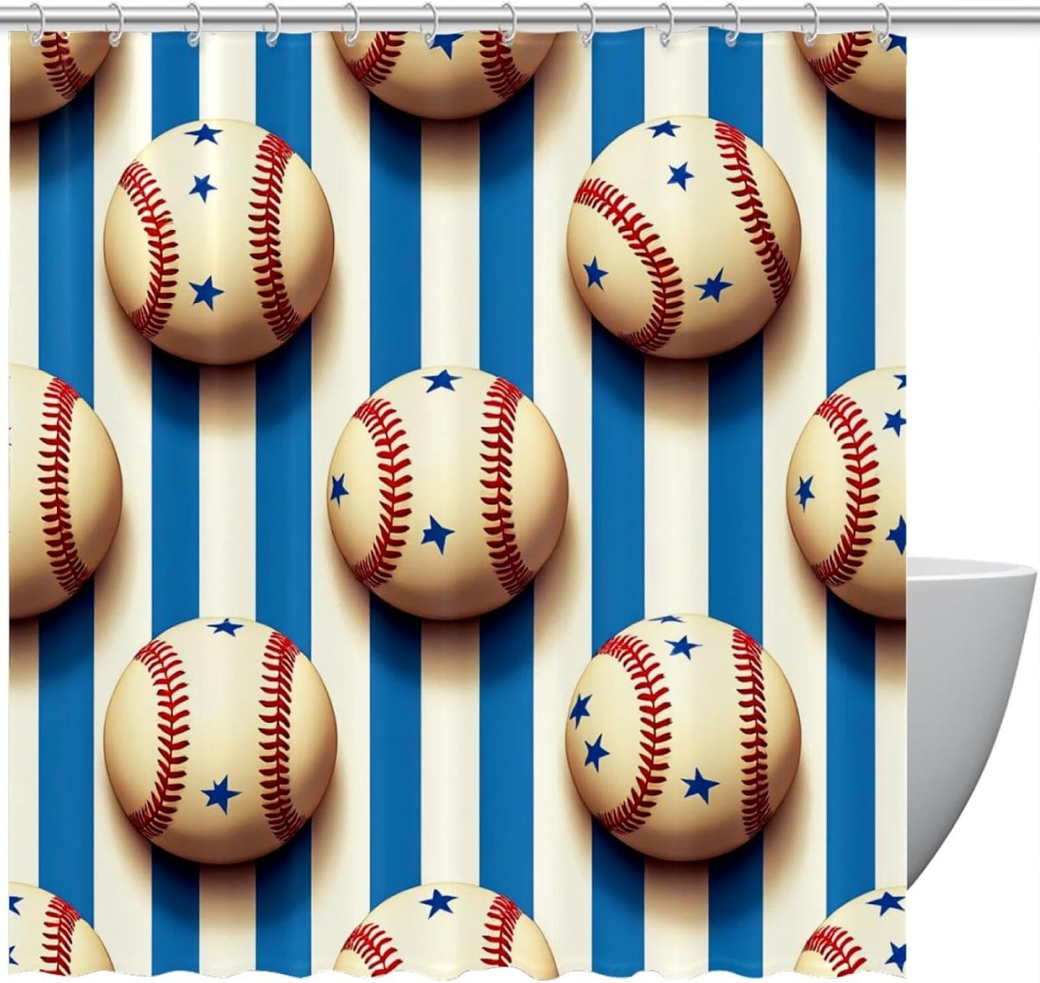Retro Baseball Stars Shower Curtain Set - waterproof