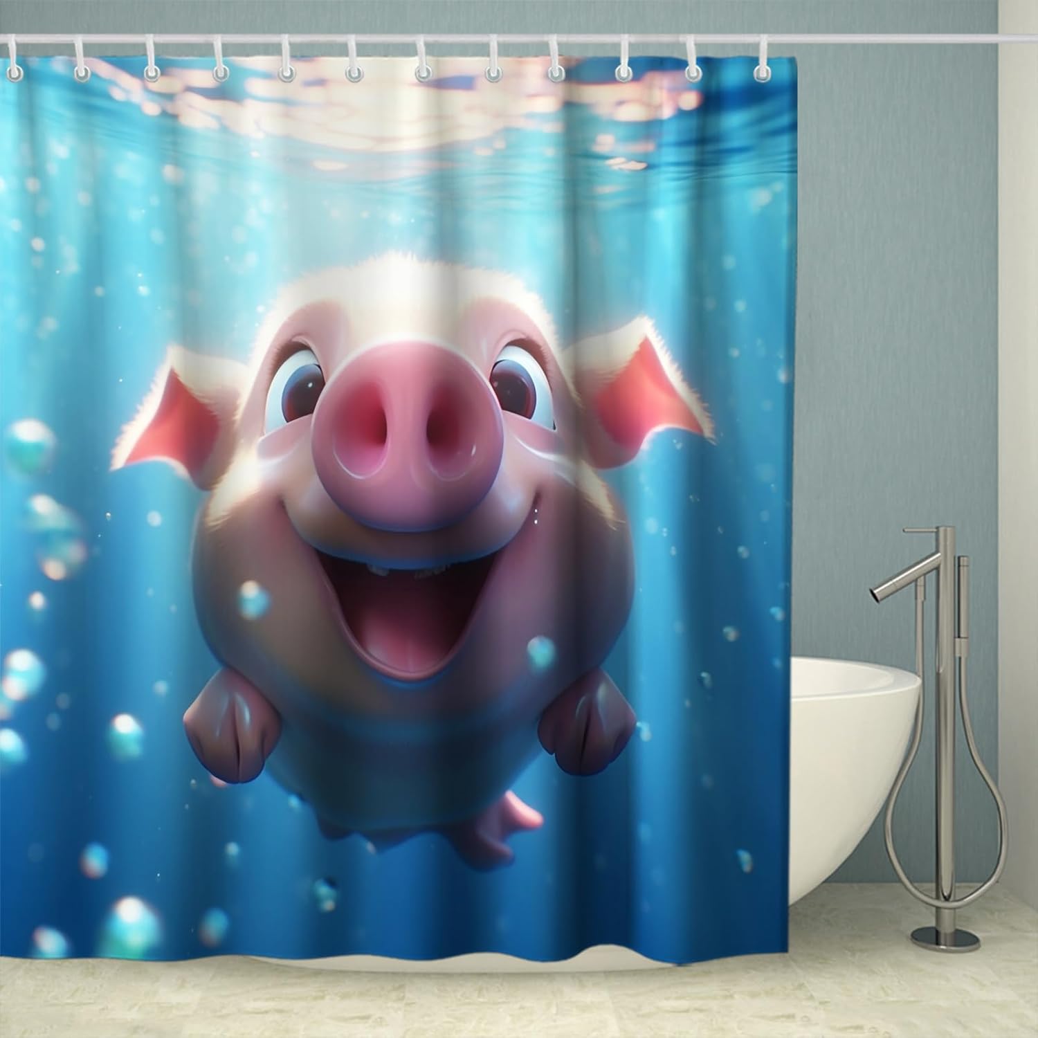 OTRANTO Cute Animal Ocean Shower Curtain Set