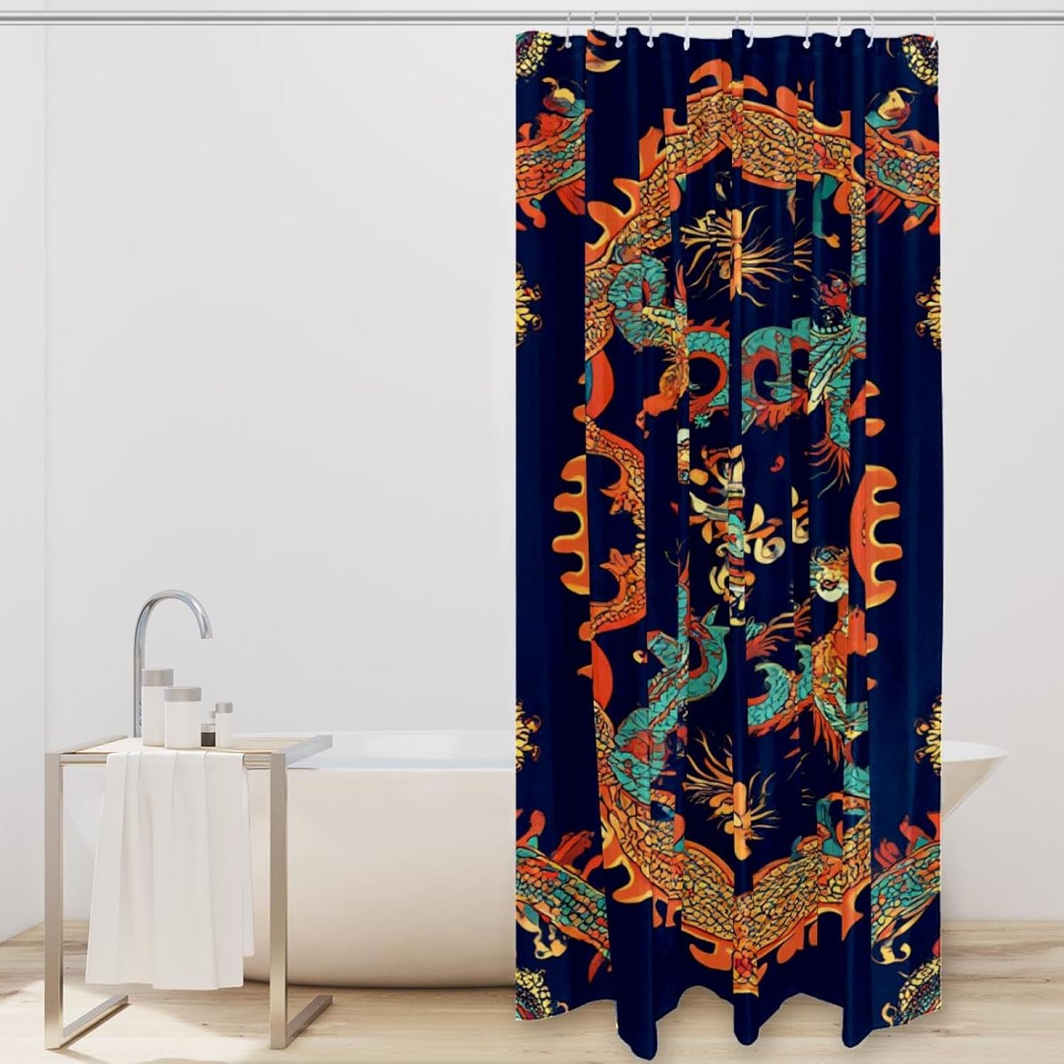Elegant 12-Hook Waterproof shower curtain with dragon pattern