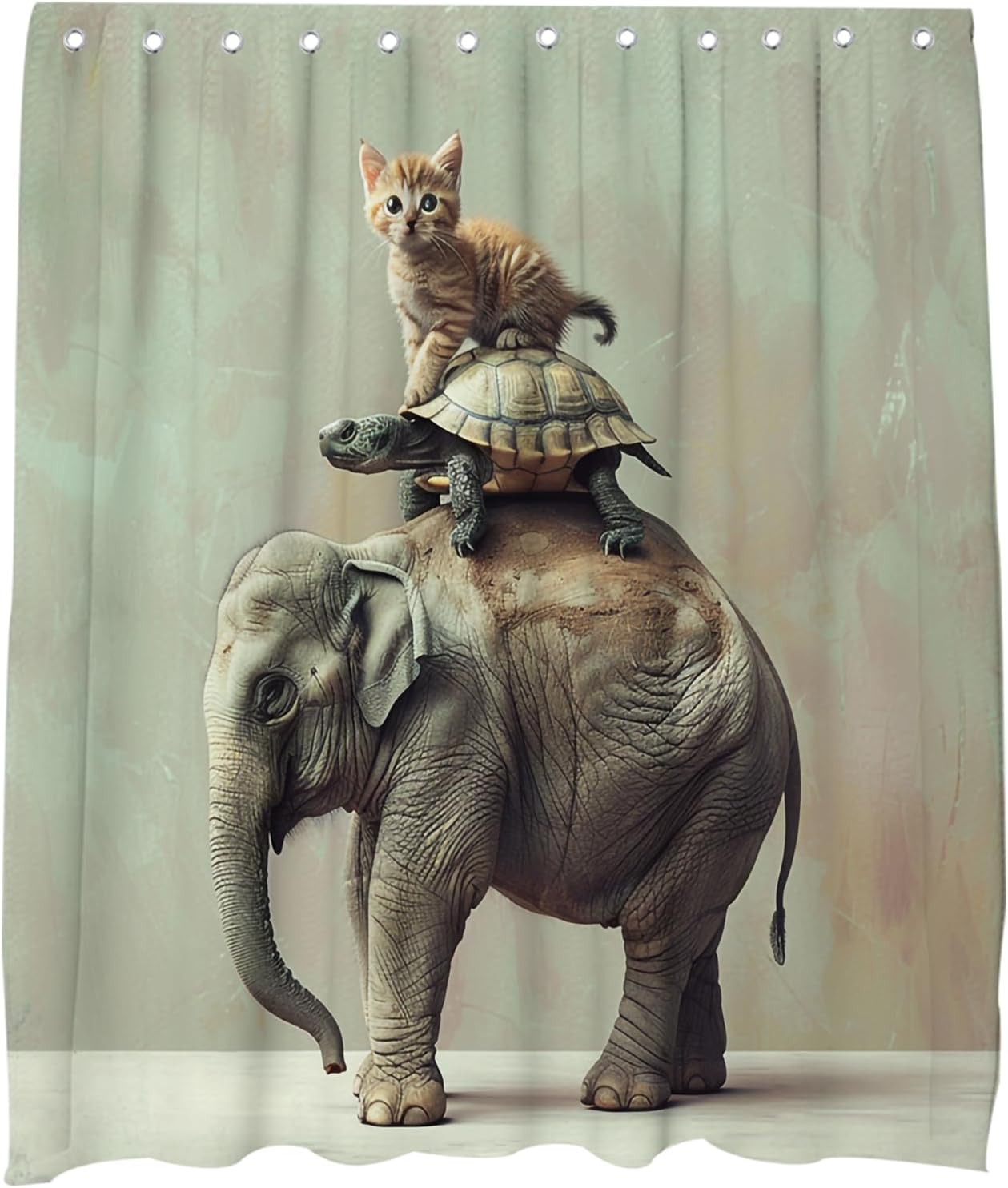 OTRANTO Cute Grey Elephant Turtle Cat Family Shower Curtain Set