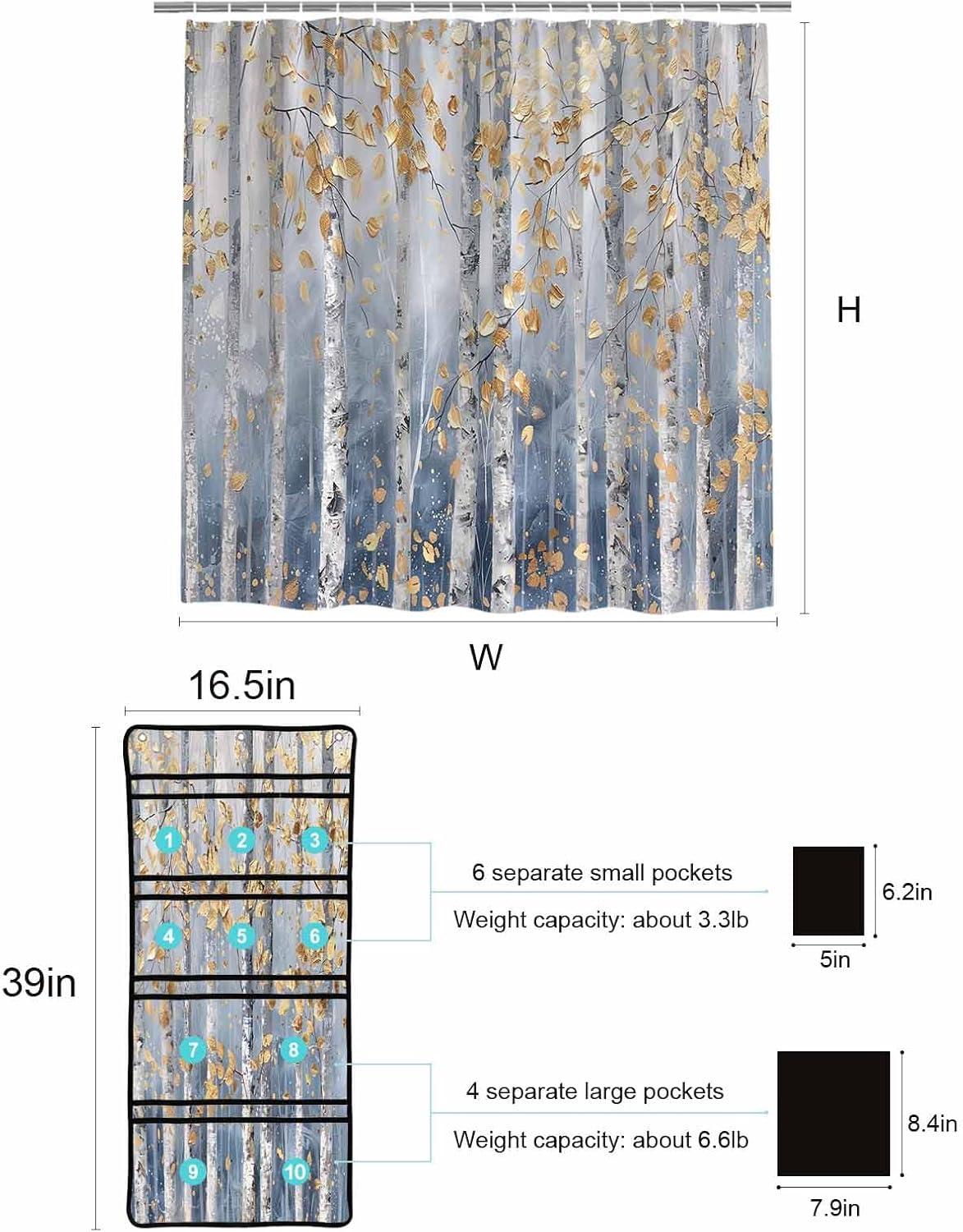 EZON-CH Nostalgic Yellow Shower Curtain Organizer